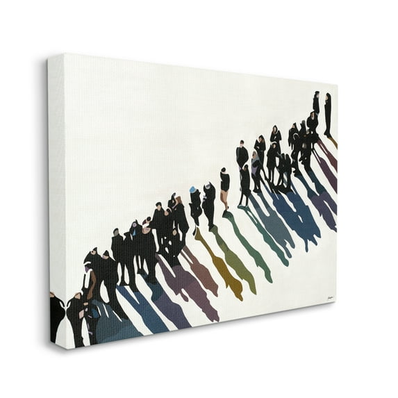 Stupell Industries People Walking In Line Rainbow Tone Shadows Abstract Painting Gallery Wrapped Canvas Print Wall Art, 36 x 48