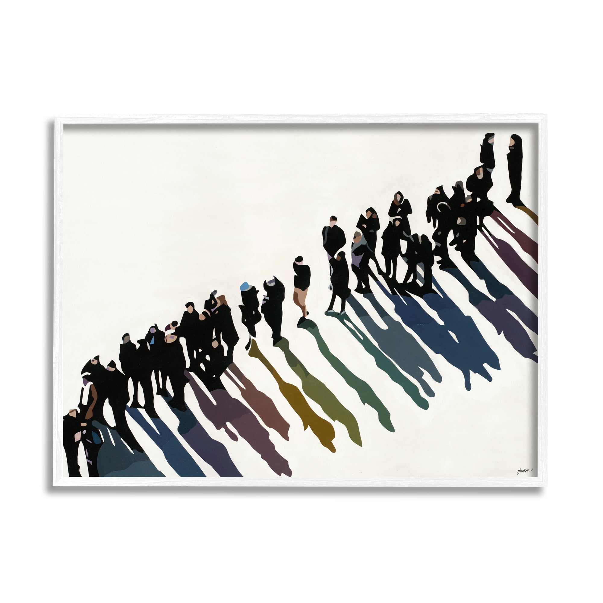 Stupell Industries People Walking In Line Rainbow Tone Shadows Abstract Painting White Framed Art Print Wall Art, 16 x 20