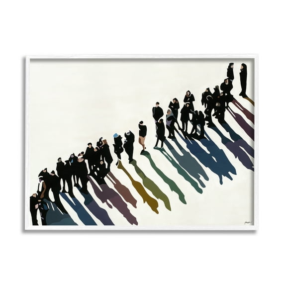 Stupell Industries People Walking In Line Rainbow Tone Shadows Abstract Painting White Framed Art Print Wall Art, 24 x 30