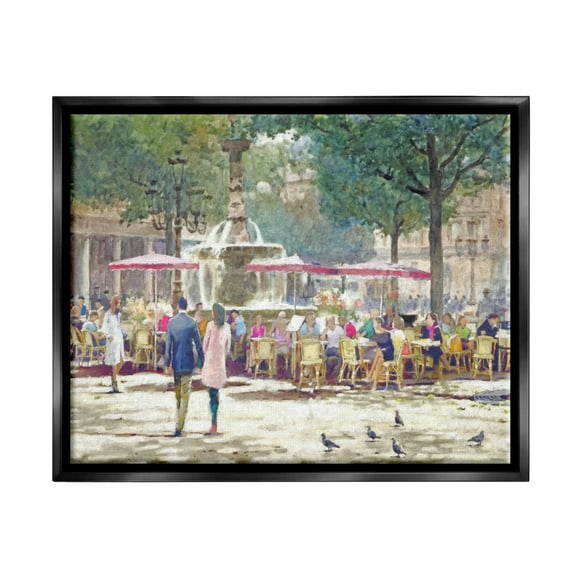 Stupell Industries People at Parisian Cafe Town & City Painting Black Floater Framed Canvas Art Print Wall Art, 21 x 17