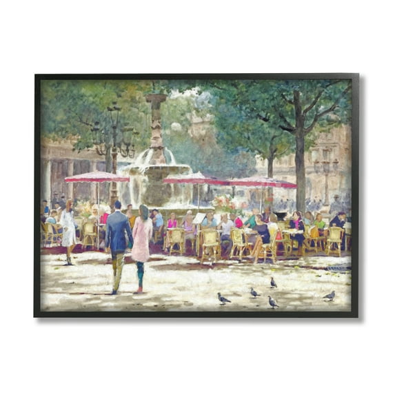 Stupell Industries People at Parisian Cafe Town & City Painting Black Framed Art Print Wall Art, 20 x 16