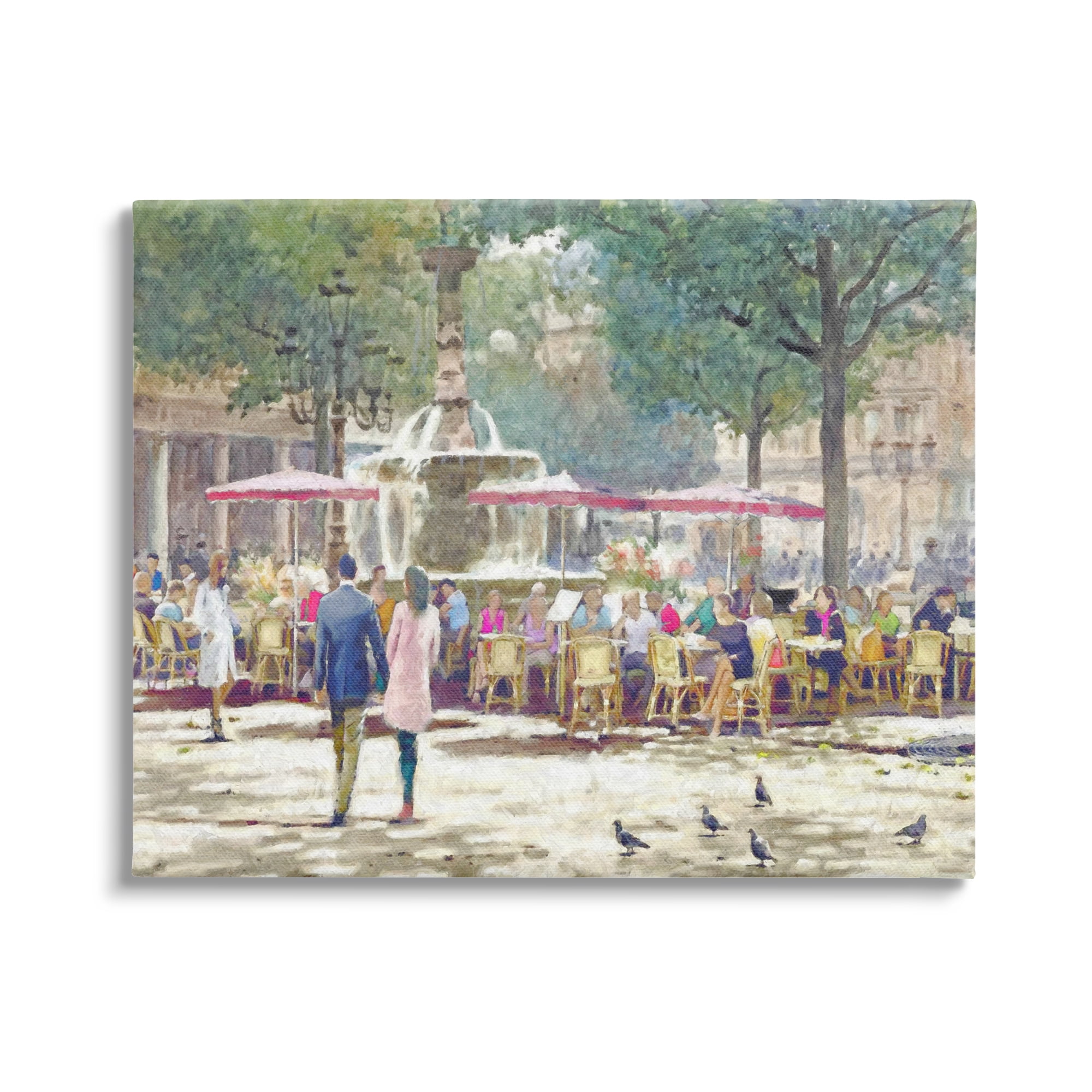 Stupell Industries People at Parisian Cafe Town & City Painting Gallery Wrapped Canvas Art Print Wall Art, 20 x 16