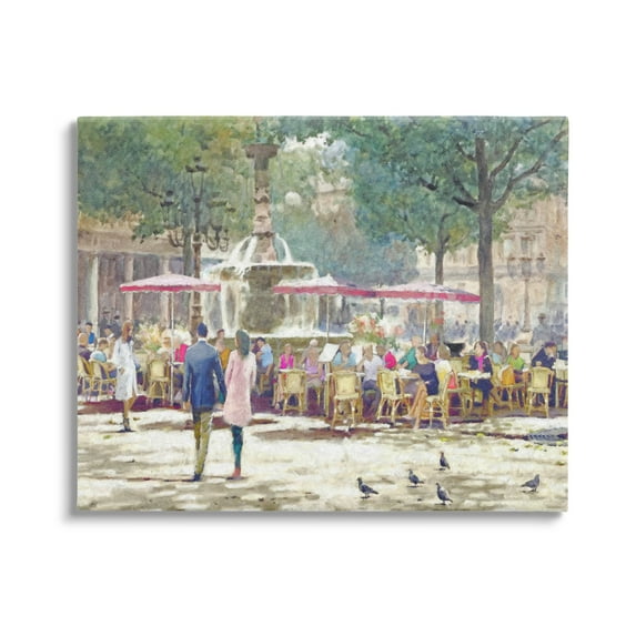Stupell Industries People at Parisian Cafe Town & City Painting Gallery Wrapped Canvas Art Print Wall Art, 40 x 30