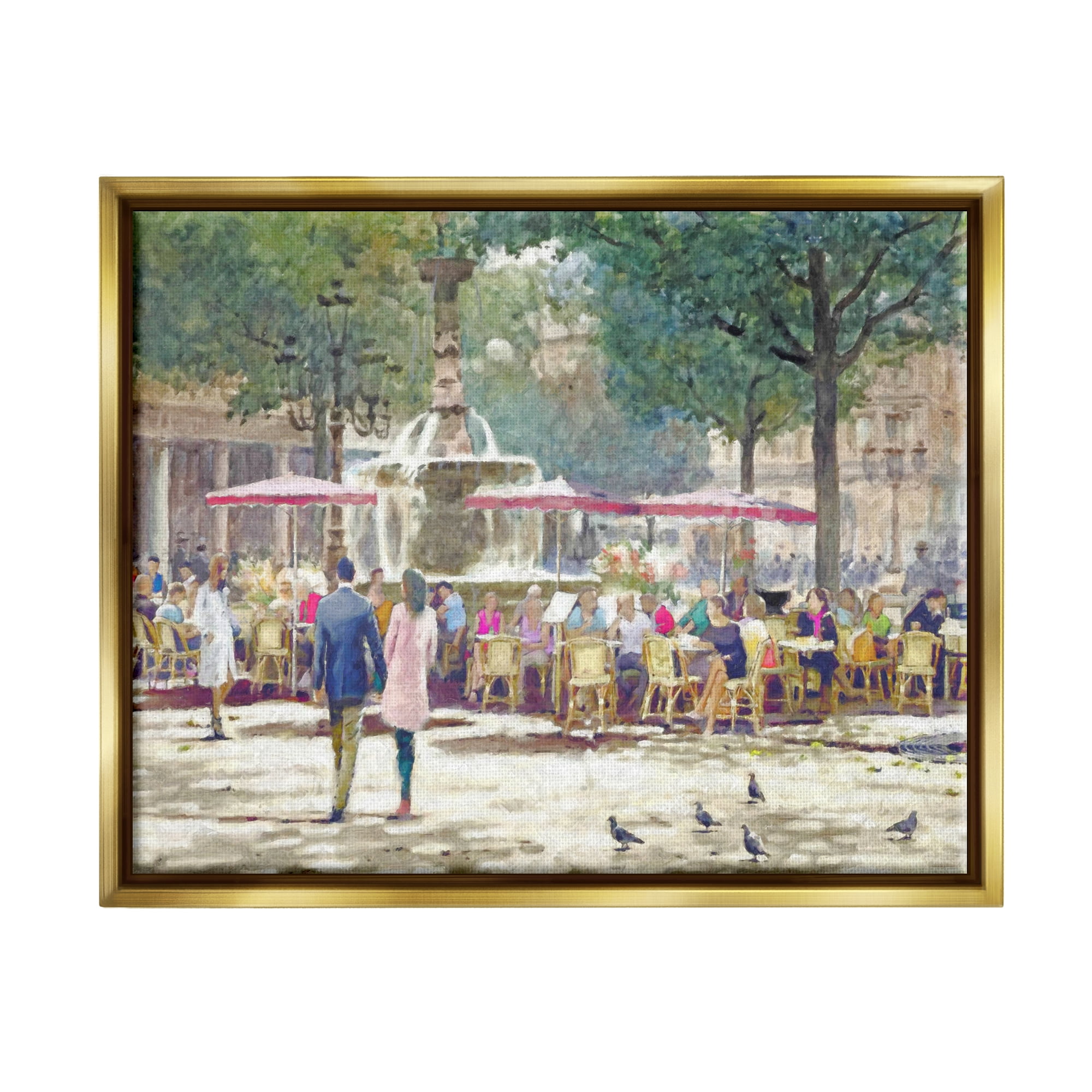 Stupell Industries People at Parisian Cafe Town & City Painting Gold Floater Framed Canvas Art Print Wall Art, 31 x 25