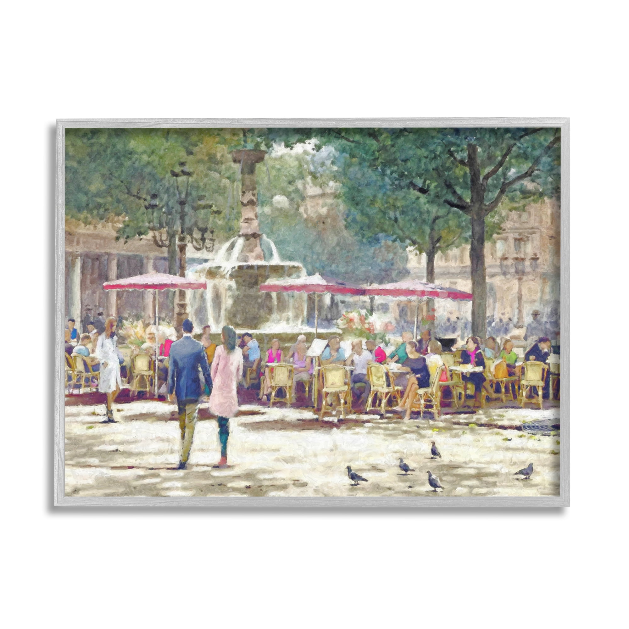 Stupell Industries People at Parisian Cafe Town & City Painting Gray Framed Art Print Wall Art, 20 x 16
