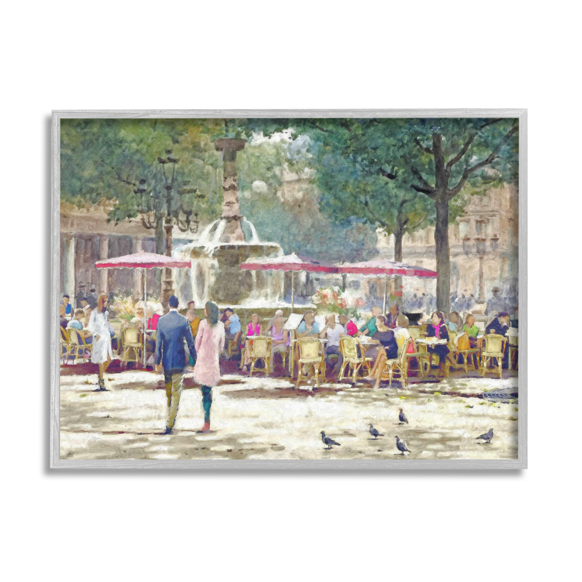 Stupell Industries People at Parisian Cafe Town & City Painting Gray Framed Art Print Wall Art, 30 x 24