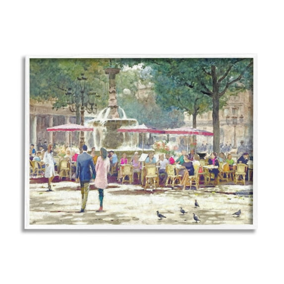 Stupell Industries People at Parisian Cafe Town & City Painting White Framed Art Print Wall Art, 14 x 11