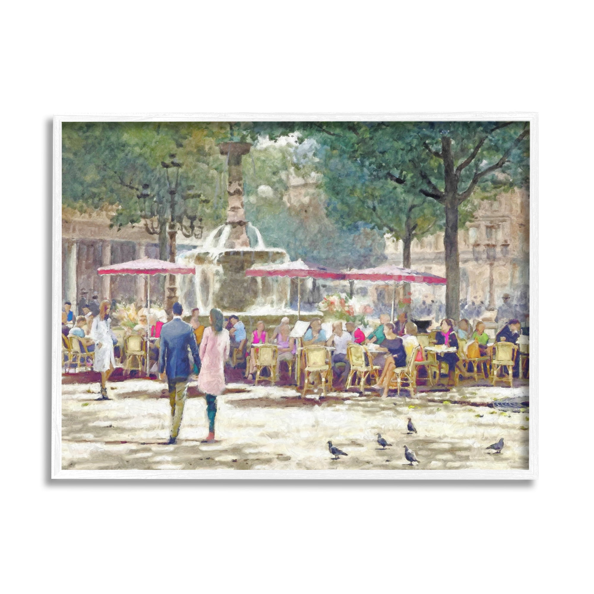 Stupell Industries People at Parisian Cafe Town & City Painting White Framed Art Print Wall Art, 30 x 24
