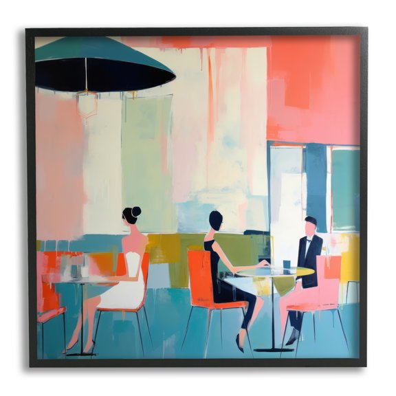 Stupell Industries People in Restaurant Abstract Painting Black Framed Art Print Wall Art, 12 x 12