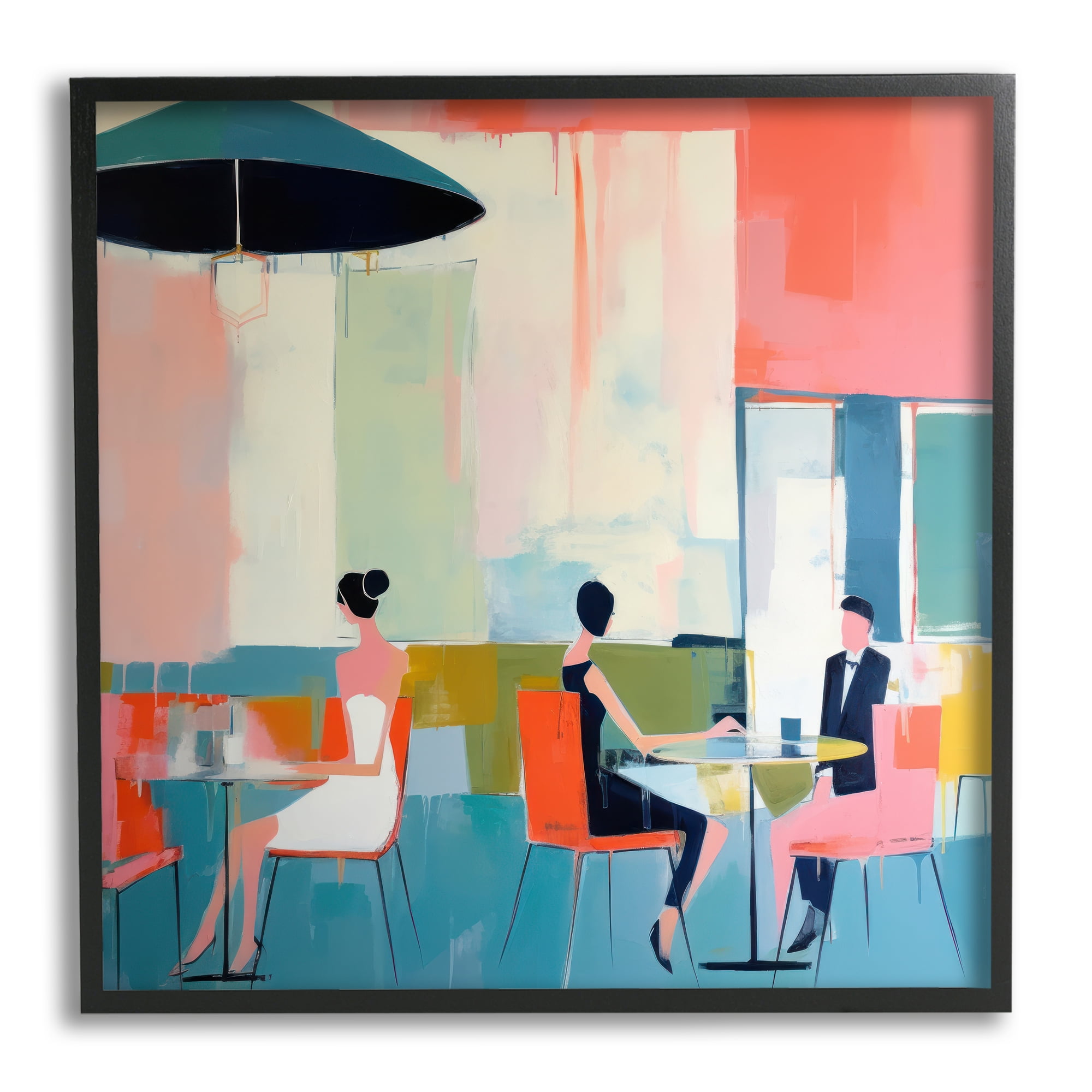 Stupell Industries People in Restaurant Abstract Painting Black Framed Art Print Wall Art, 24 x 24