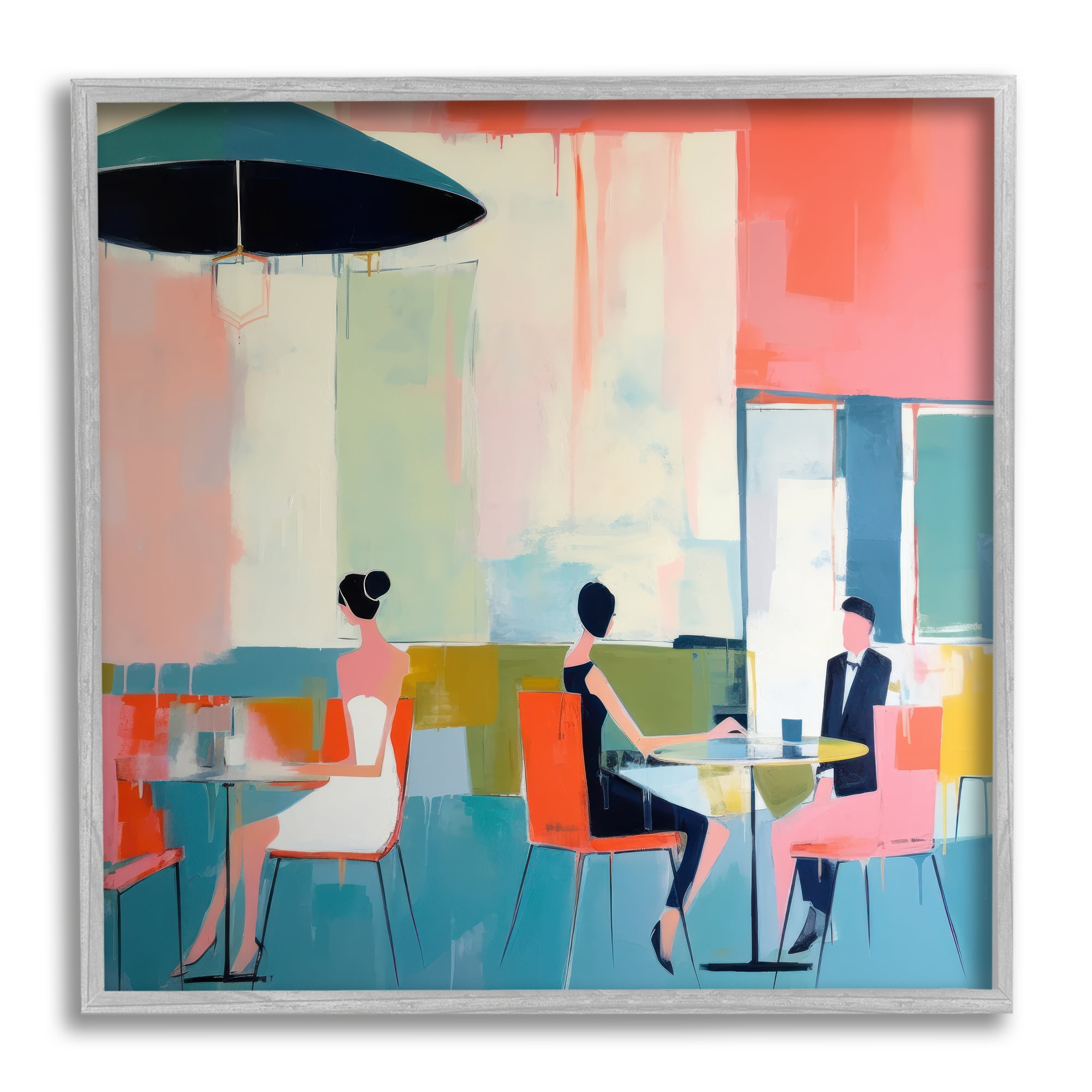 Stupell Industries People in Restaurant Abstract Painting Gray Framed Art Print Wall Art, 12 x 12