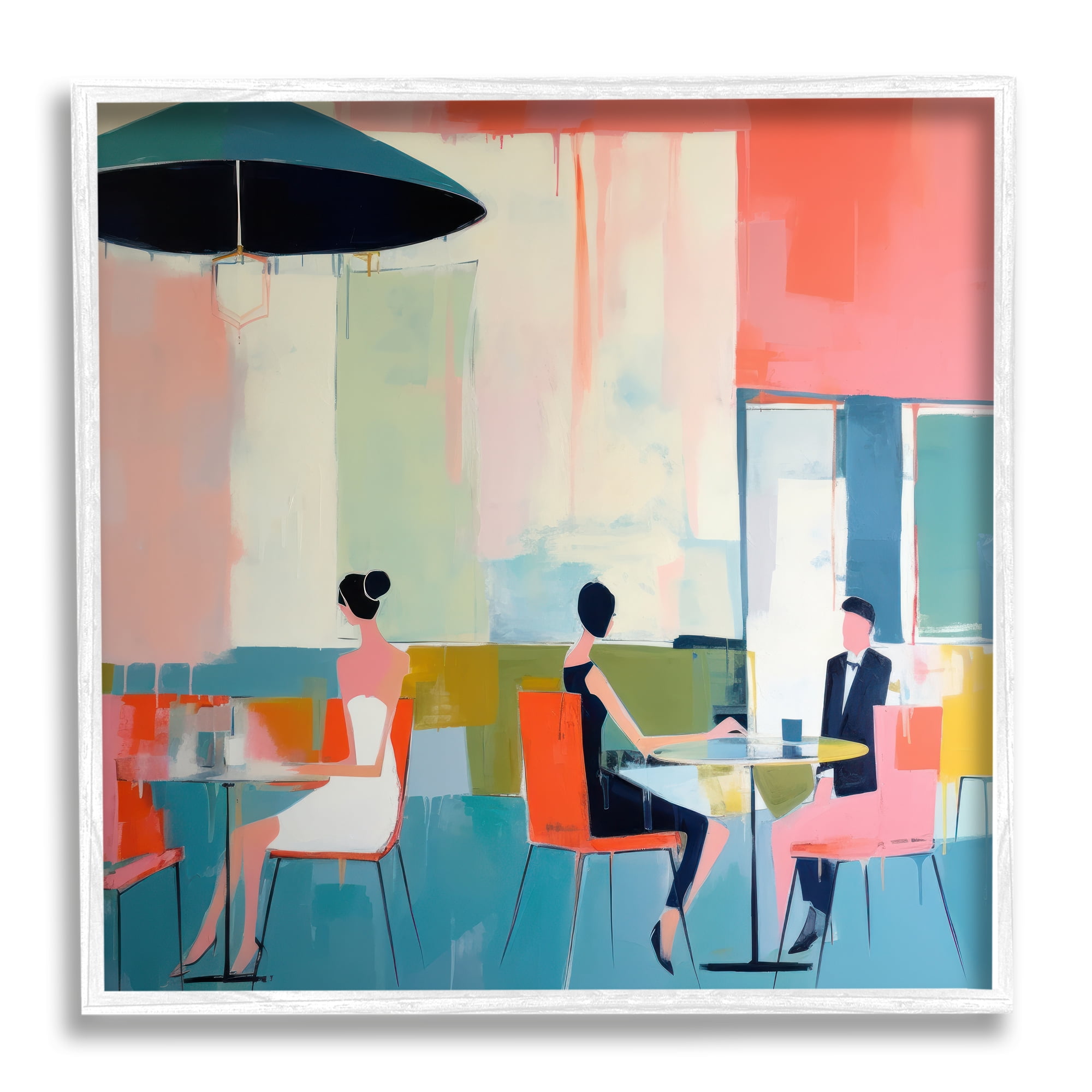 Stupell Industries People in Restaurant Abstract Painting White Framed Art Print Wall Art, 17 x 17