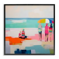 Stupell Industries People on Beach Abstract Novelty Painting Black Framed Art Print Wall Art, 12 x 12