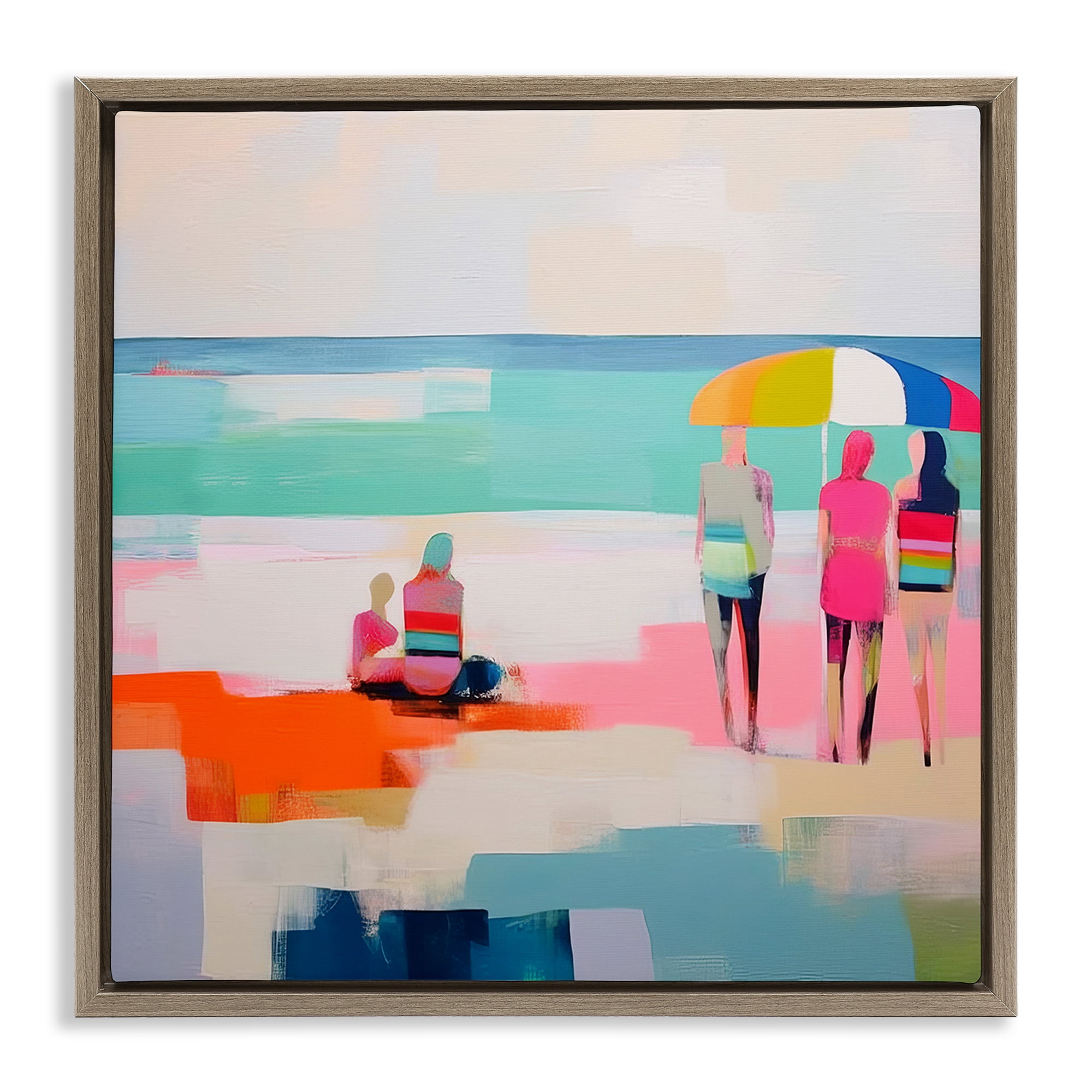 Stupell Industries People on Beach Abstract Novelty Painting Brown Floater Framed Canvas Art Print Wall Art, 18 x 18