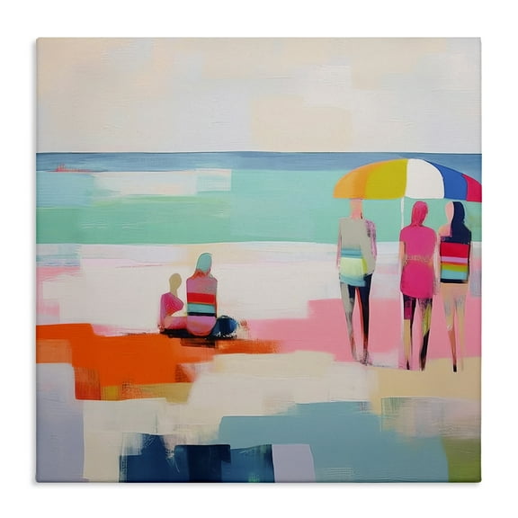 Stupell Industries People on Beach Abstract Novelty Painting Gallery Wrapped Canvas Art Print Wall Art, 17 x 17