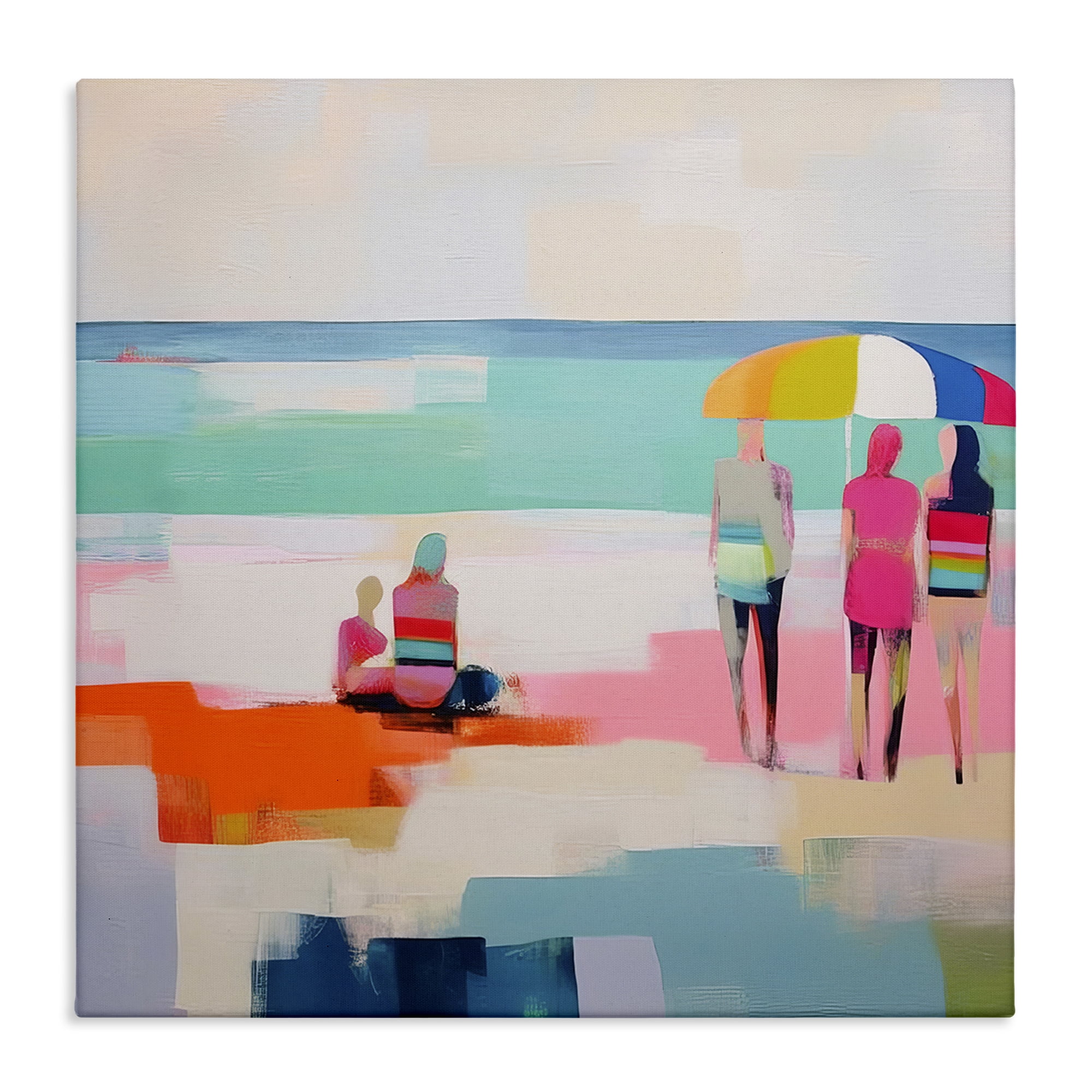 Stupell Industries People on Beach Abstract Novelty Painting Gallery Wrapped Canvas Art Print Wall Art, 36 x 36