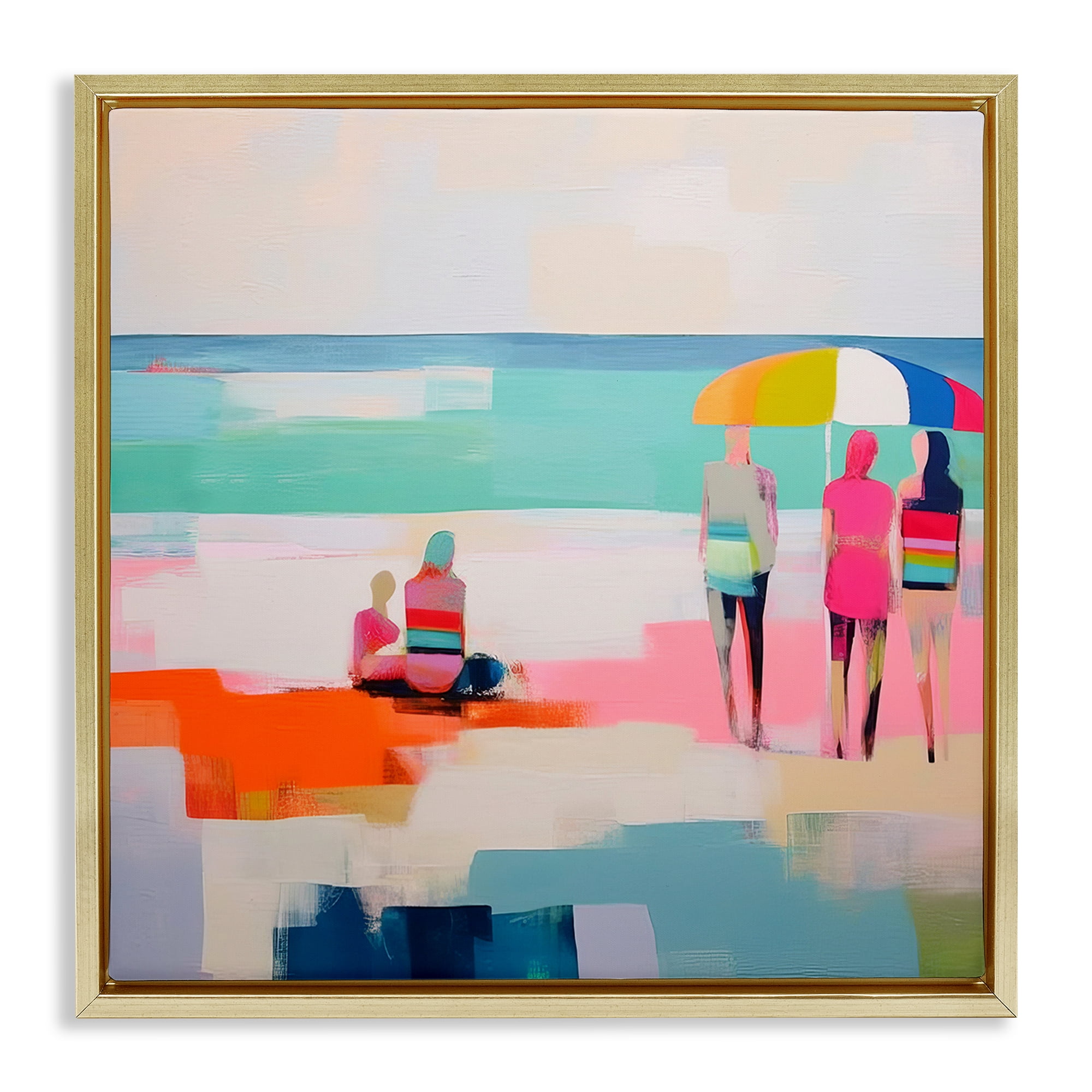 Stupell Industries People on Beach Abstract Novelty Painting Gold Floater Framed Canvas Art Print Wall Art, 25 x 25