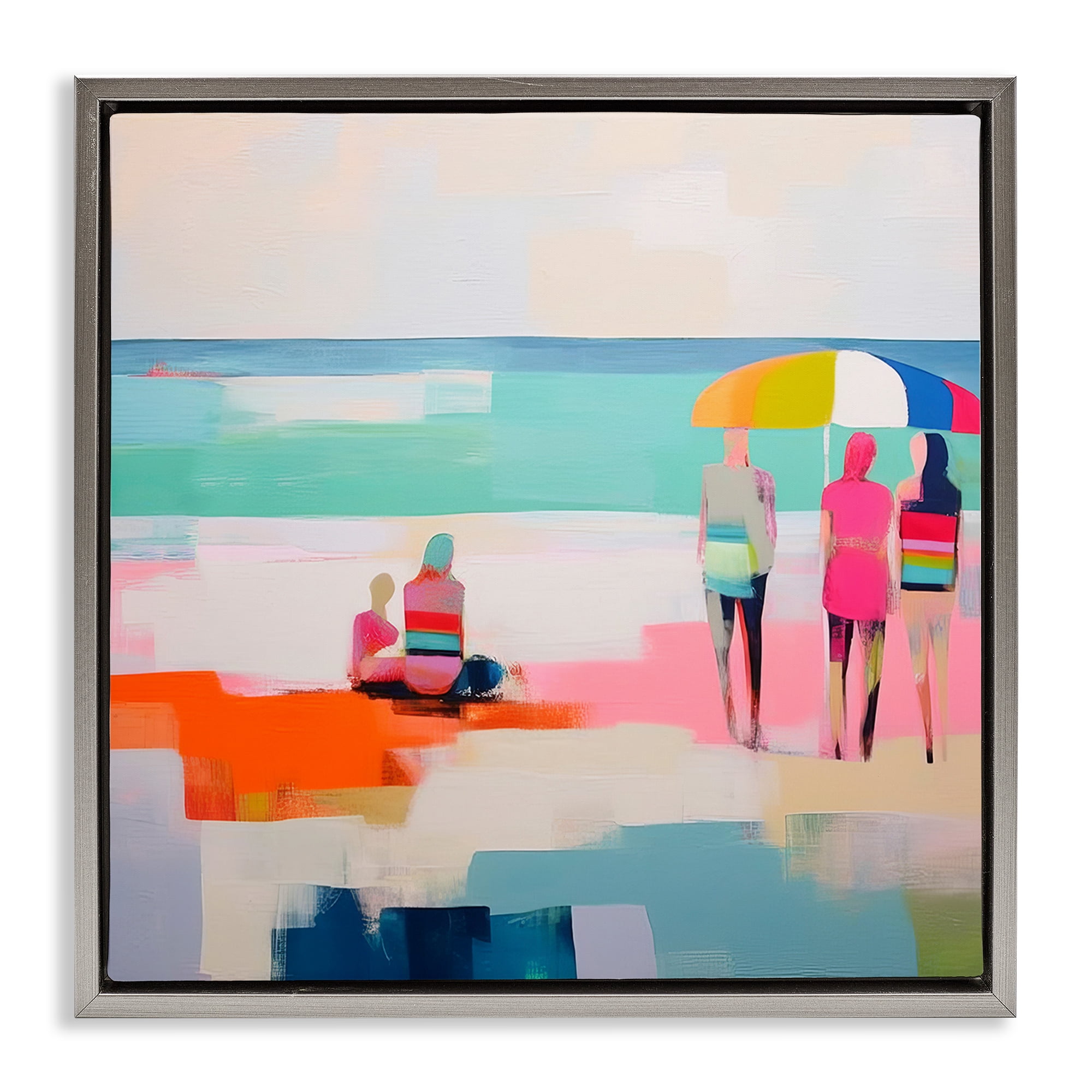 Stupell Industries People on Beach Abstract Novelty Painting Gray Floater Framed Canvas Art Print Wall Art, 25 x 25