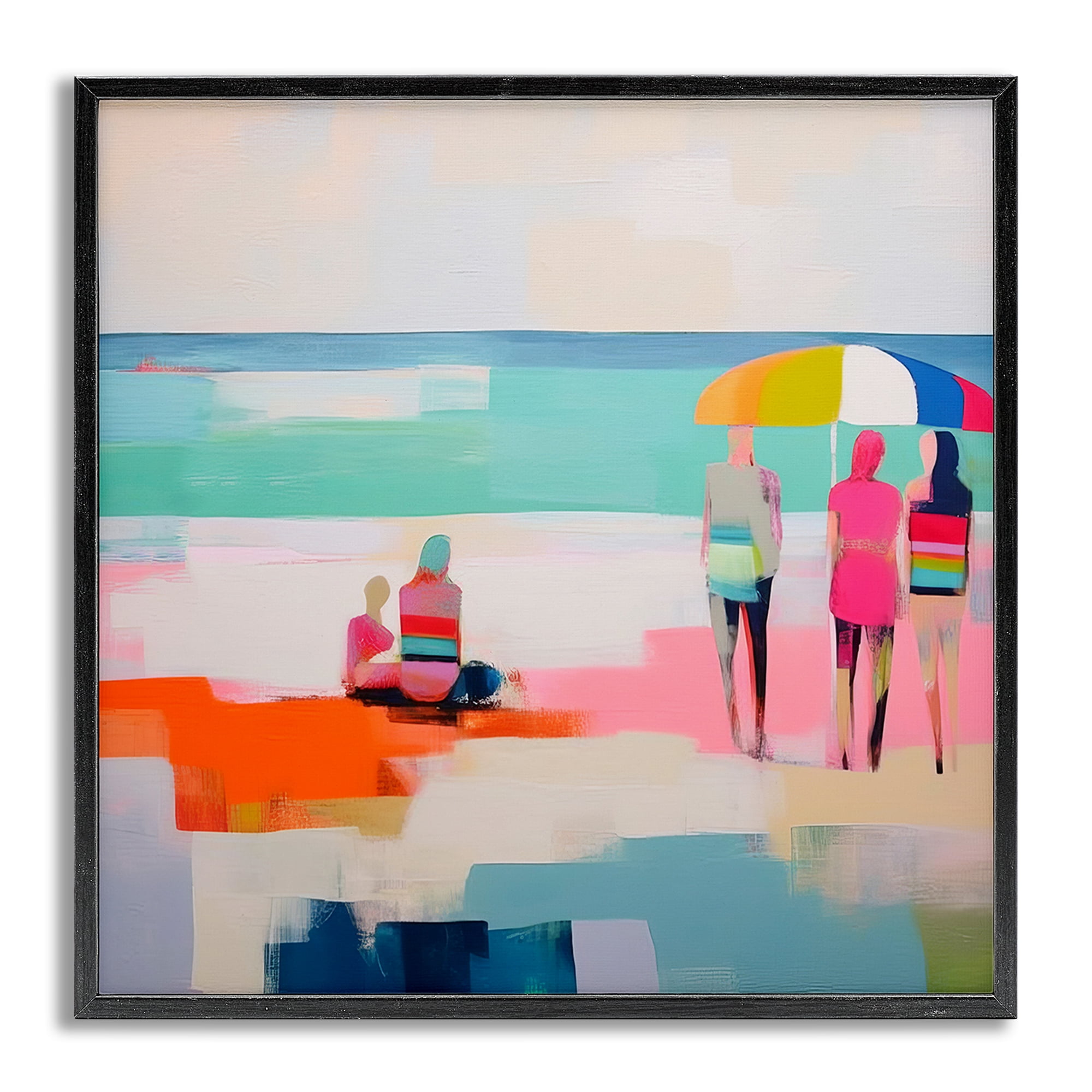 Stupell Industries People on Beach Abstract Novelty Painting Gray Framed Art Print Wall Art, 17 x 17