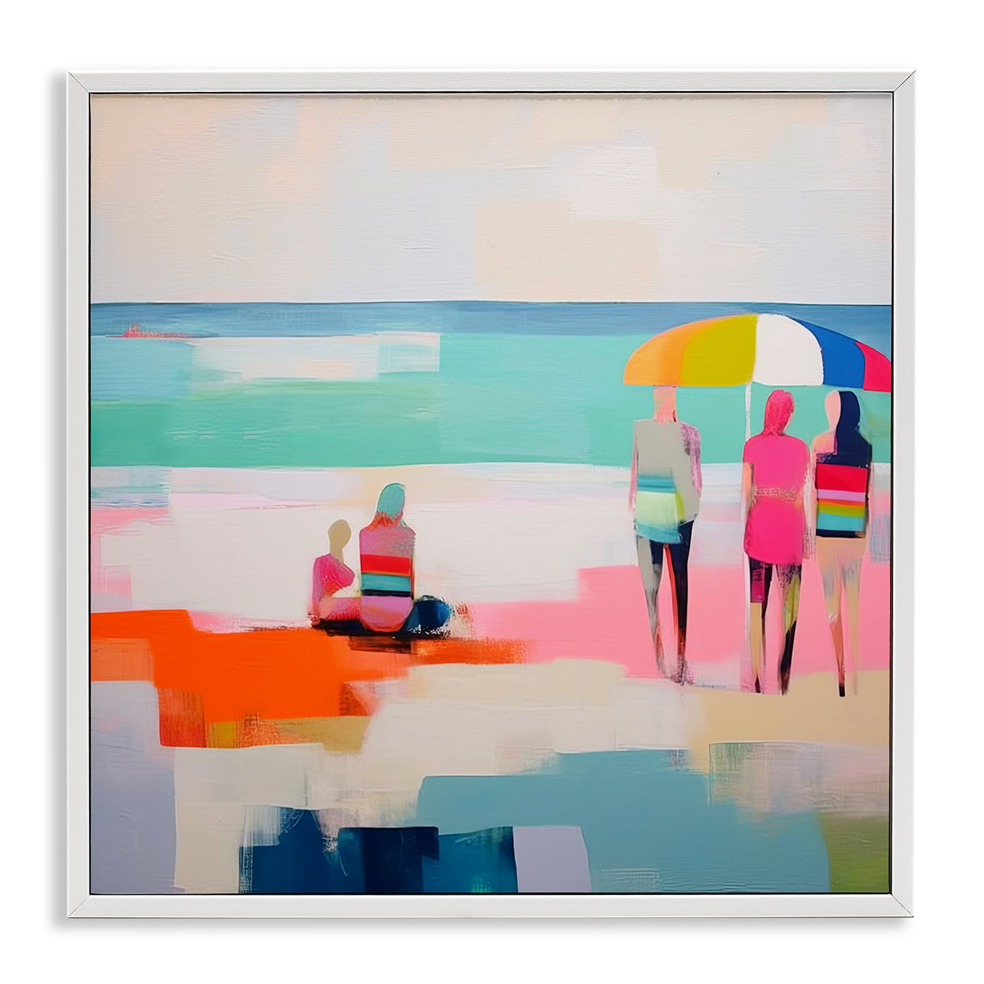 Stupell Industries People on Beach Abstract Novelty Painting White Framed Art Print Wall Art, 24 x 24