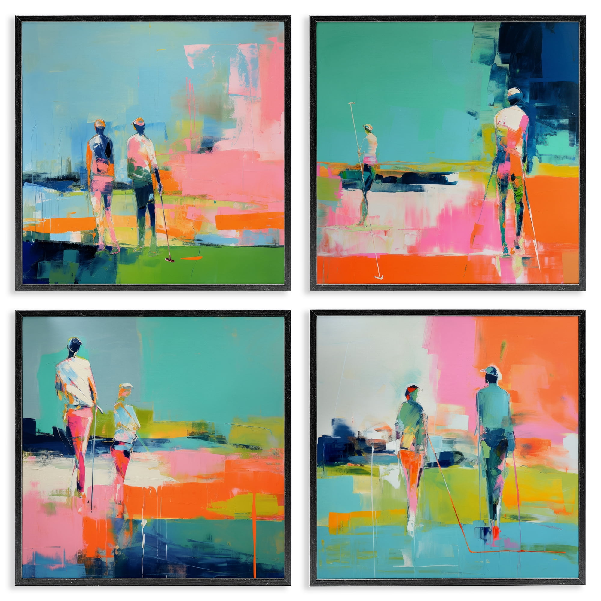 Stupell Industries People on Golf Course People Painting Black Framed Art Print Wall Art, 17 x 17, Set of 4