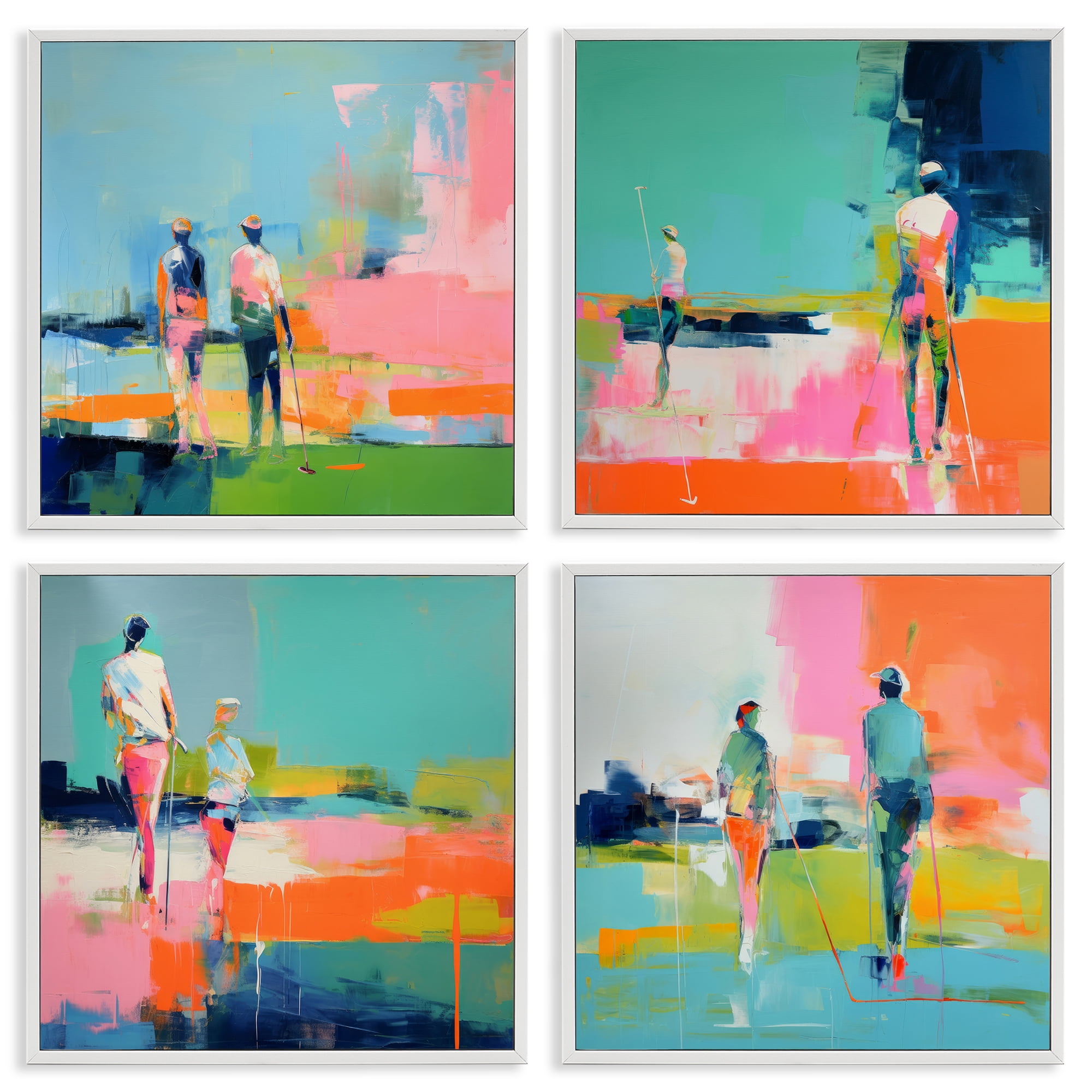 Stupell Industries People on Golf Course People Painting White Framed Art Print Wall Art, 17 x 17, Set of 4