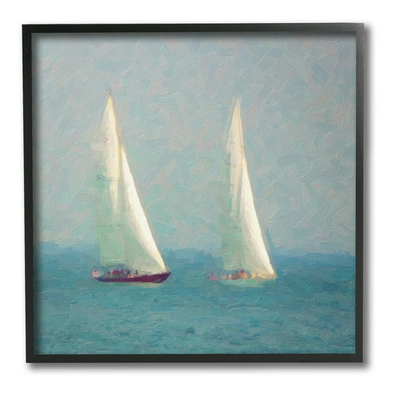 Stupell Industries People on Sailing Boats Transportation Painting Black Framed Art Print Wall Art, 12 x 12