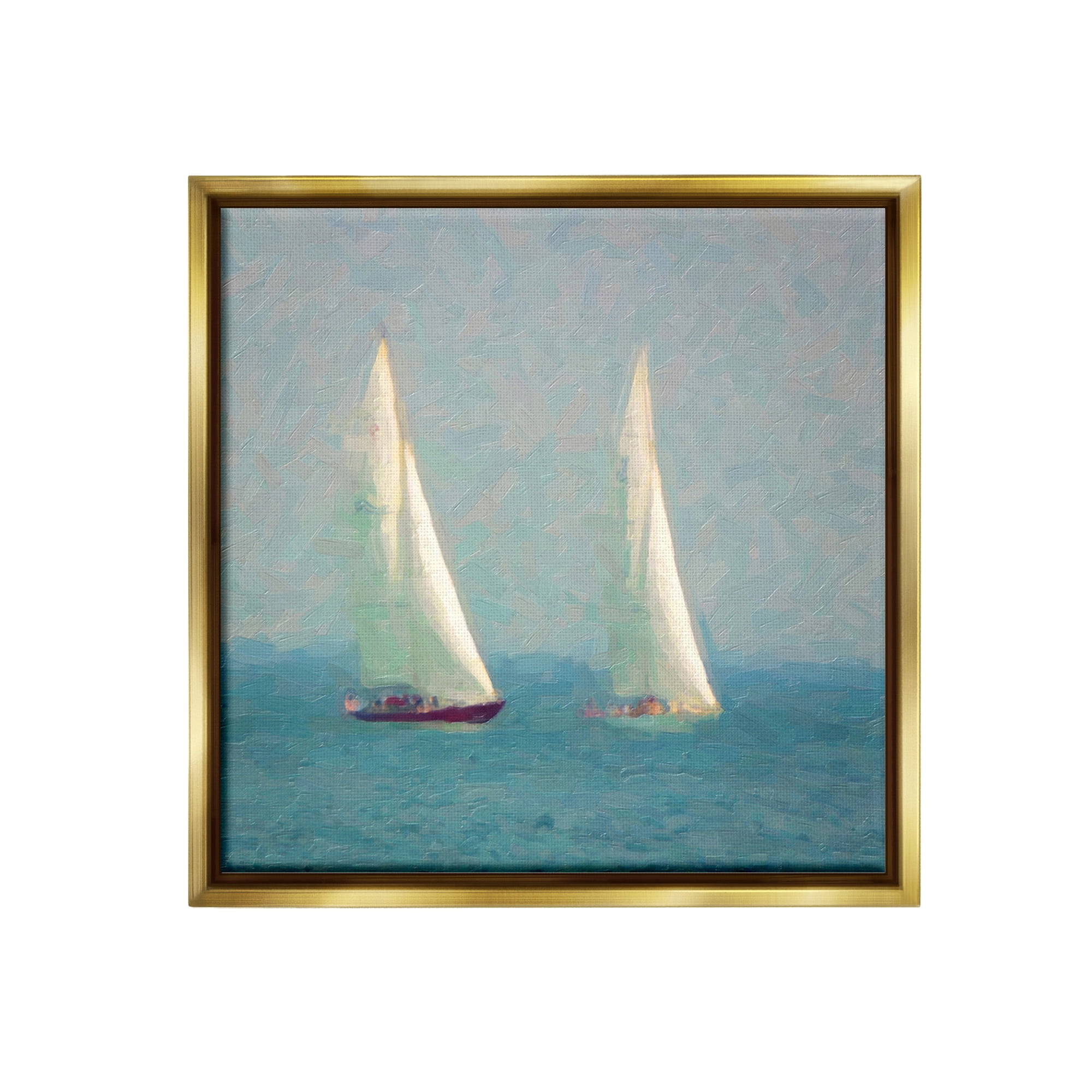 Stupell Industries People on Sailing Boats Transportation Painting Gold Floater Framed Canvas Art Print Wall Art, 25 x 25