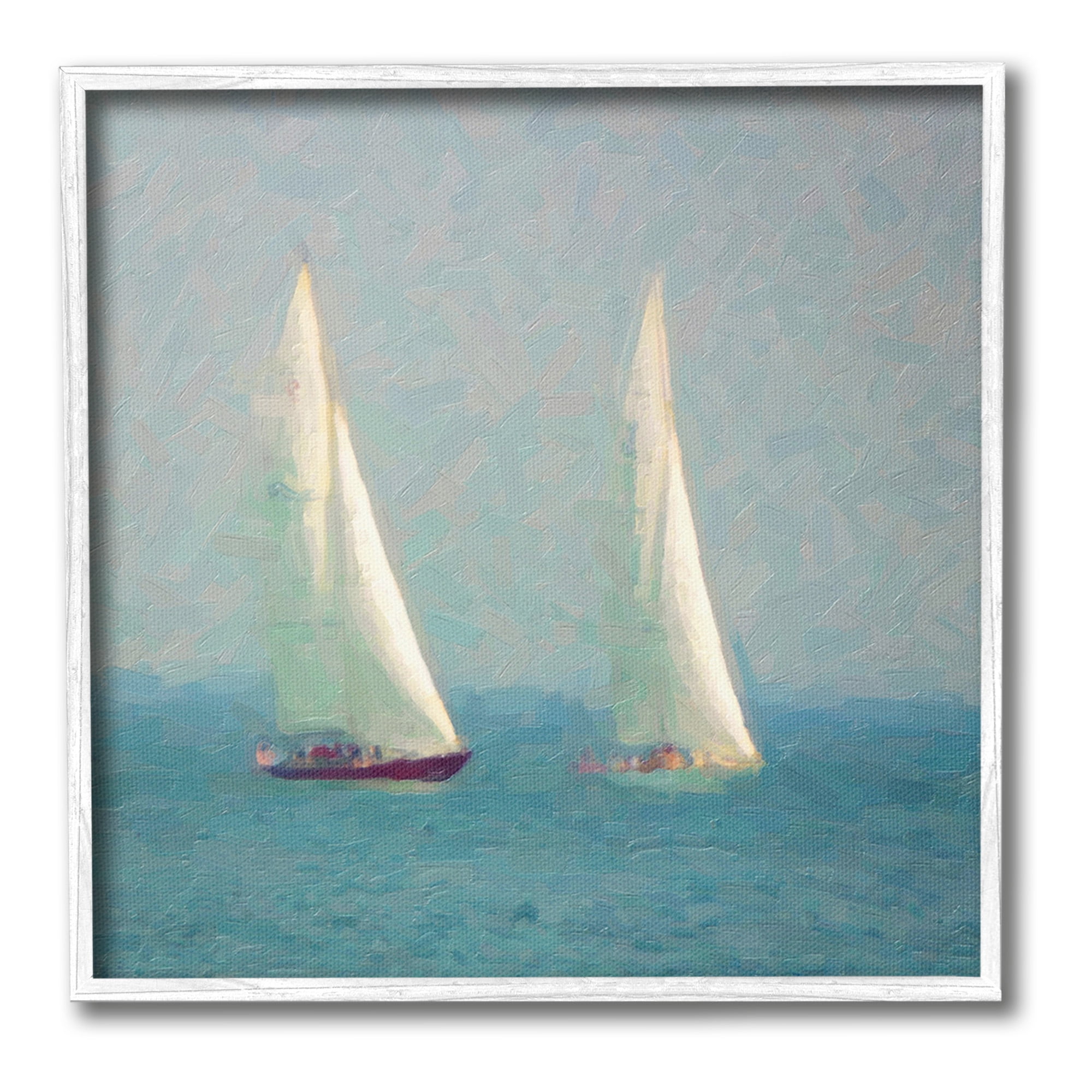 Stupell Industries People on Sailing Boats Transportation Painting White Framed Art Print Wall Art, 24 x 24