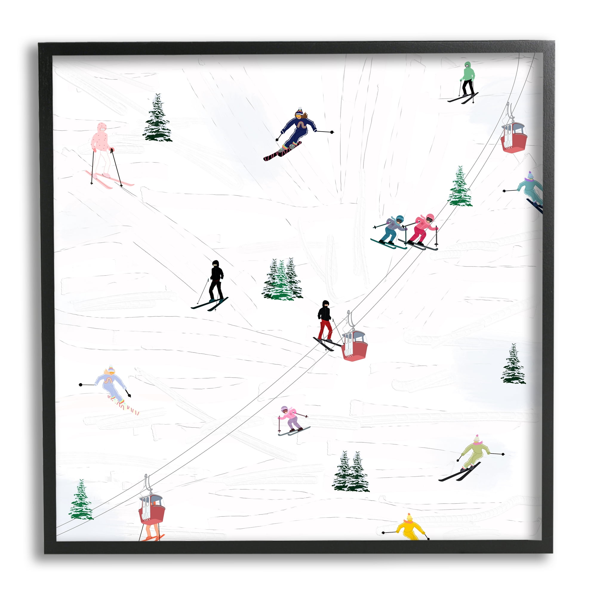 Stupell Industries People on Ski Slopes Sports Painting Black Framed Art Print Wall Art, 12 x 12