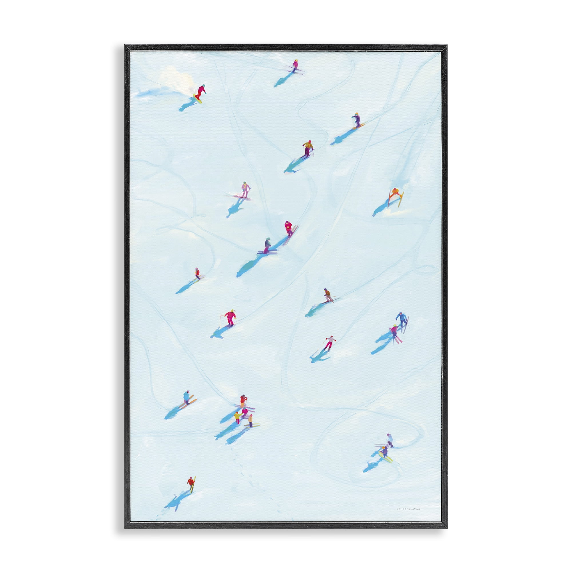 Stupell Industries People on Ski Slopes Sports Painting Black Framed Art Print Wall Art, 12 x 18