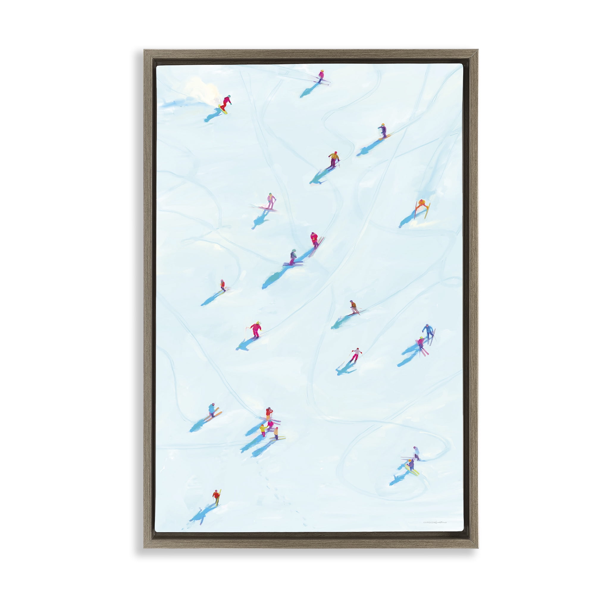 Stupell Industries People on Ski Slopes Sports Painting Brown Floater Framed Art Print Wall Art, 17 x 25
