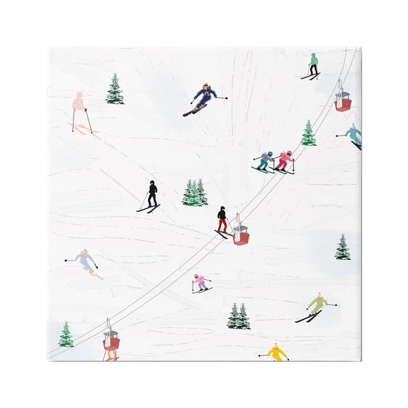 Stupell Industries People on Ski Slopes Sports Painting Gallery Wrapped Canvas Print Wall Art, 17 x 17
