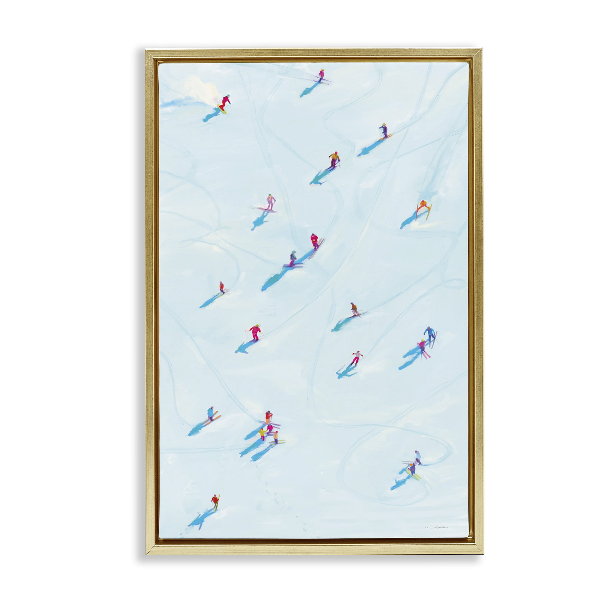 Stupell Industries People on Ski Slopes Sports Painting Gold Floater Framed Art Print Wall Art, 17 x 25