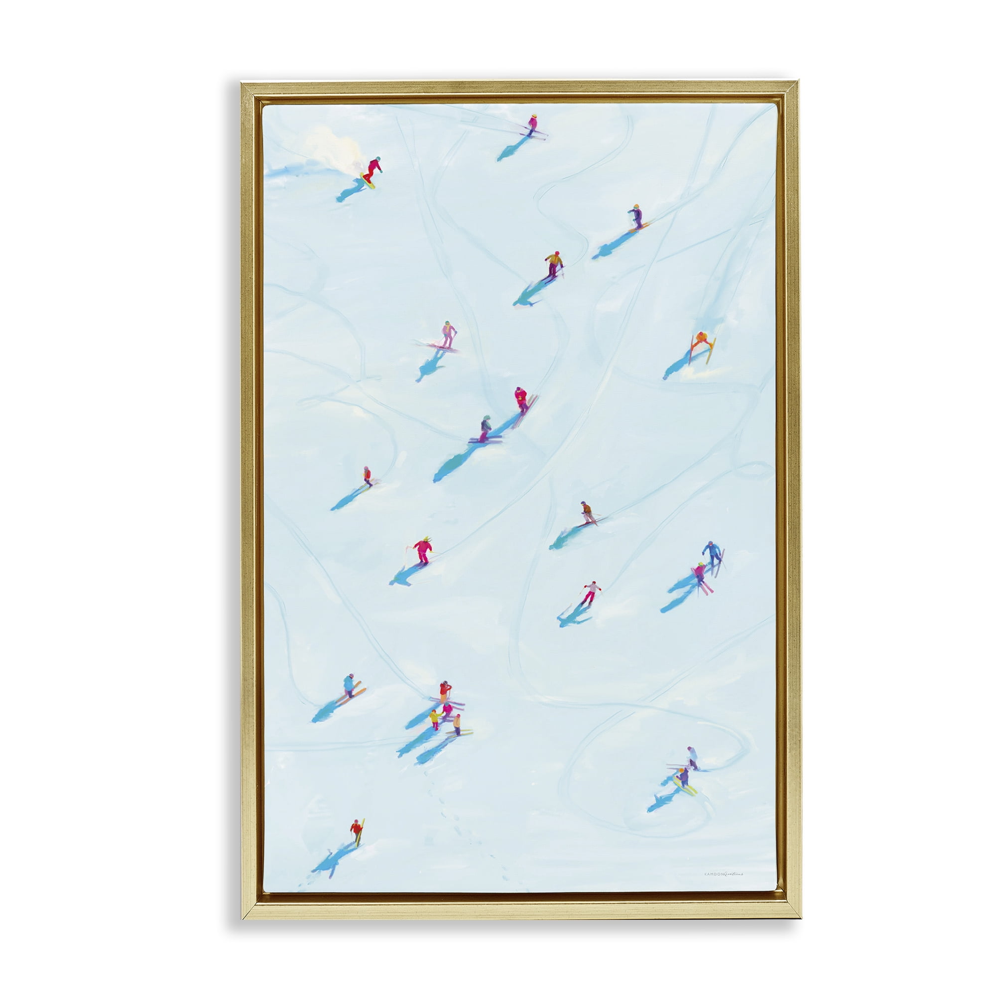 Stupell Industries People on Ski Slopes Sports Painting Gold Floater Framed Art Print Wall Art, 21 x 31