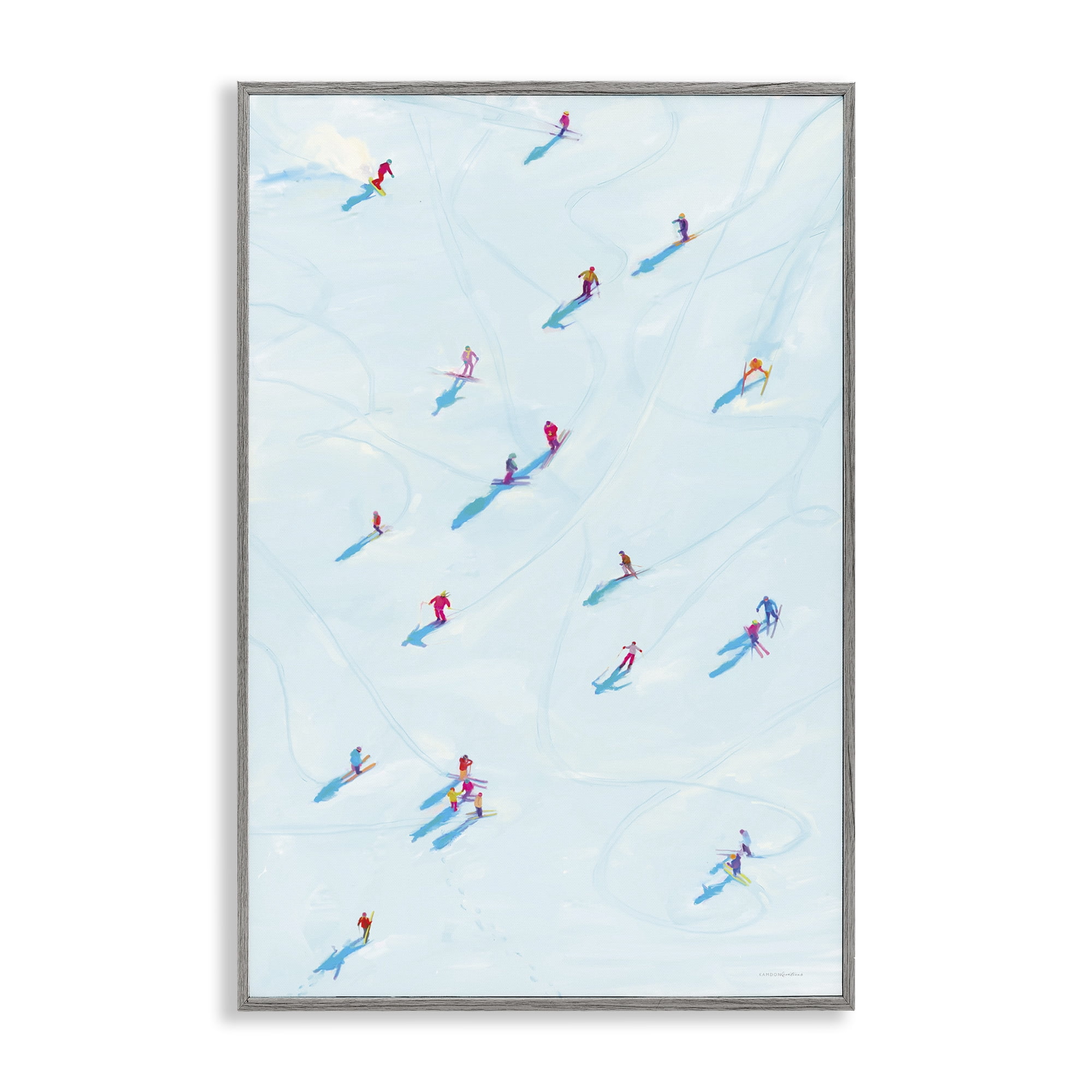 Stupell Industries People on Ski Slopes Sports Painting Gray Framed Art Print Wall Art, 12 x 18