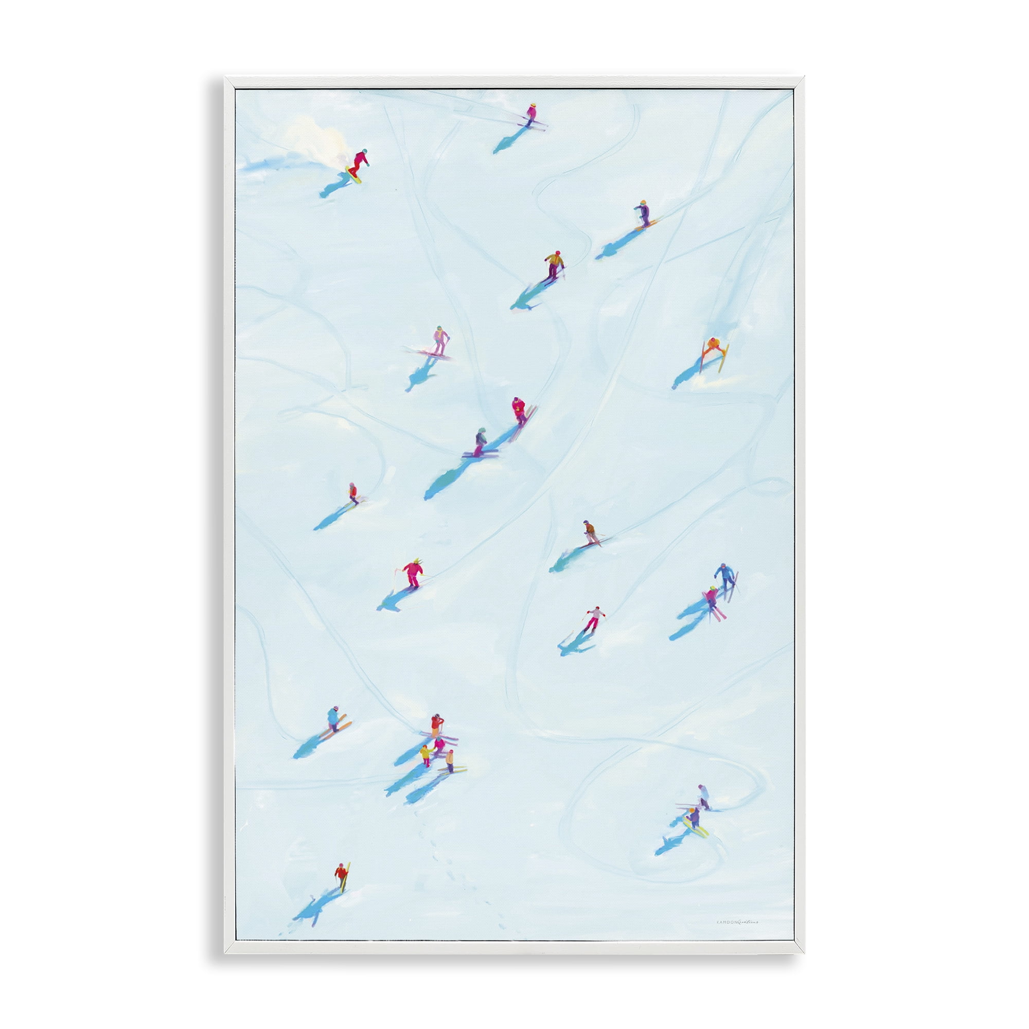Stupell Industries People on Ski Slopes Sports Painting White Framed Art Print Wall Art, 20 x 30