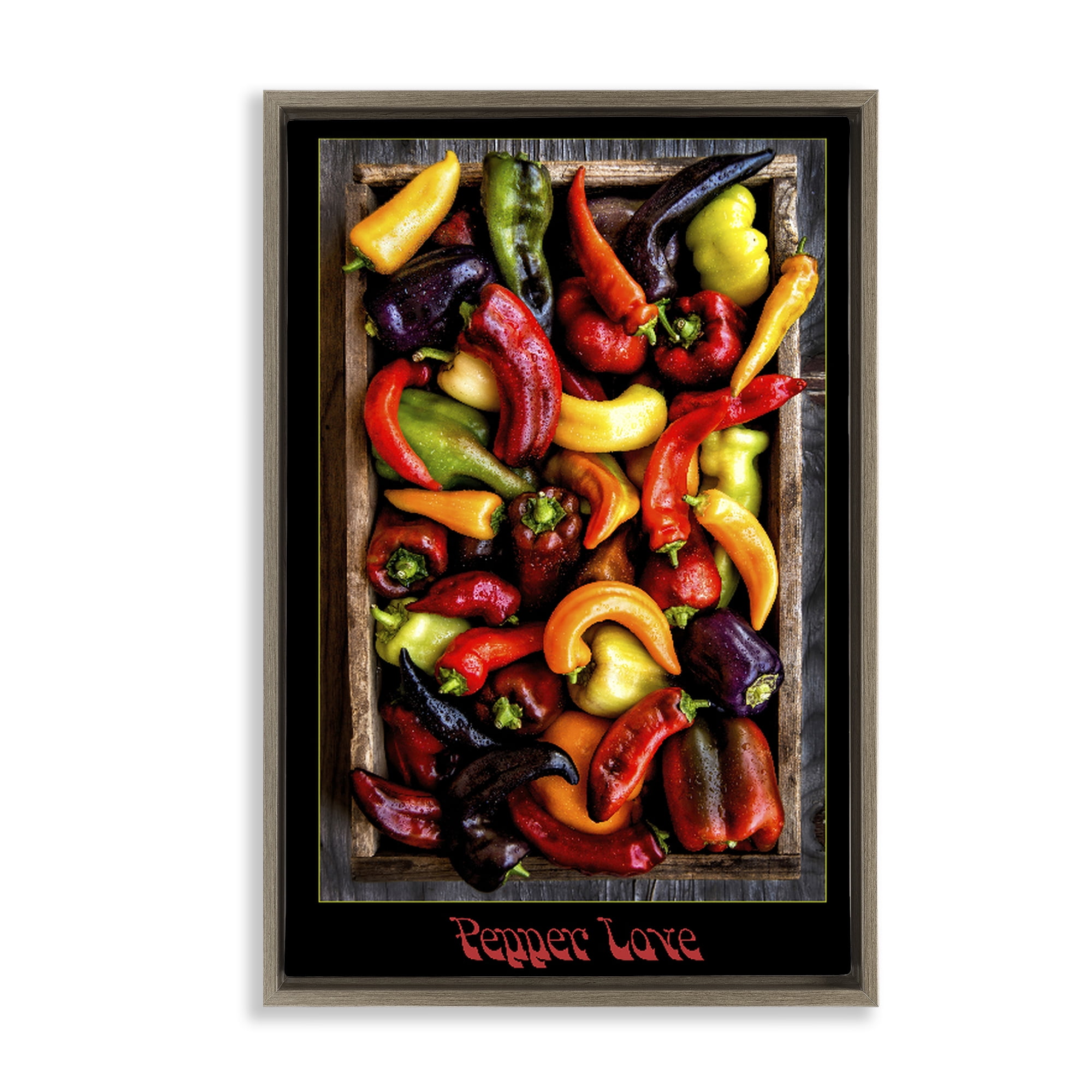 Stupell Industries Pepper Love Vibrant Vegetables Brown Framed Floater Canvas Wall Art, design by Carl Kravats