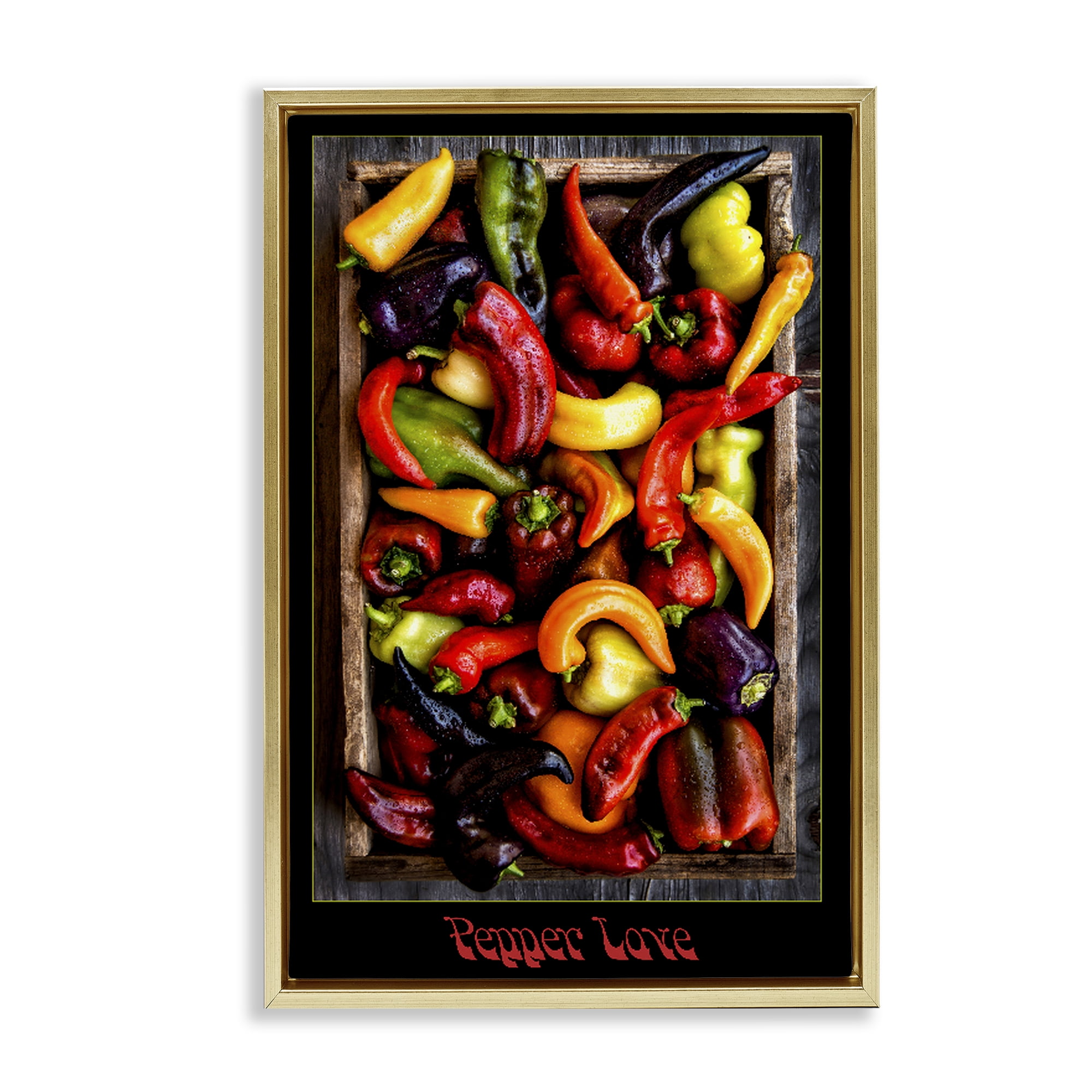 Stupell Industries Pepper Love Vibrant Vegetables Gold Framed Floater Canvas Wall Art, design by Carl Kravats