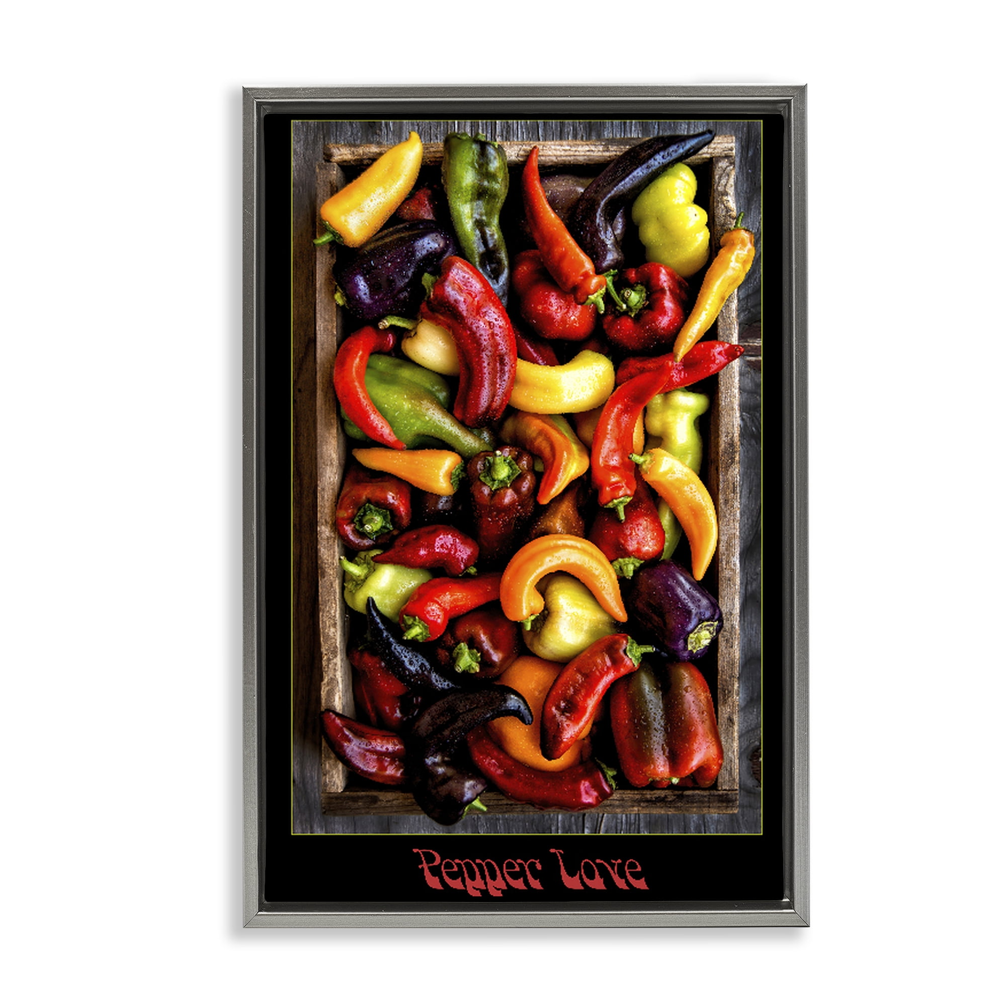 Stupell Industries Pepper Love Vibrant Vegetables Gray Framed Floater Canvas Wall Art, design by Carl Kravats