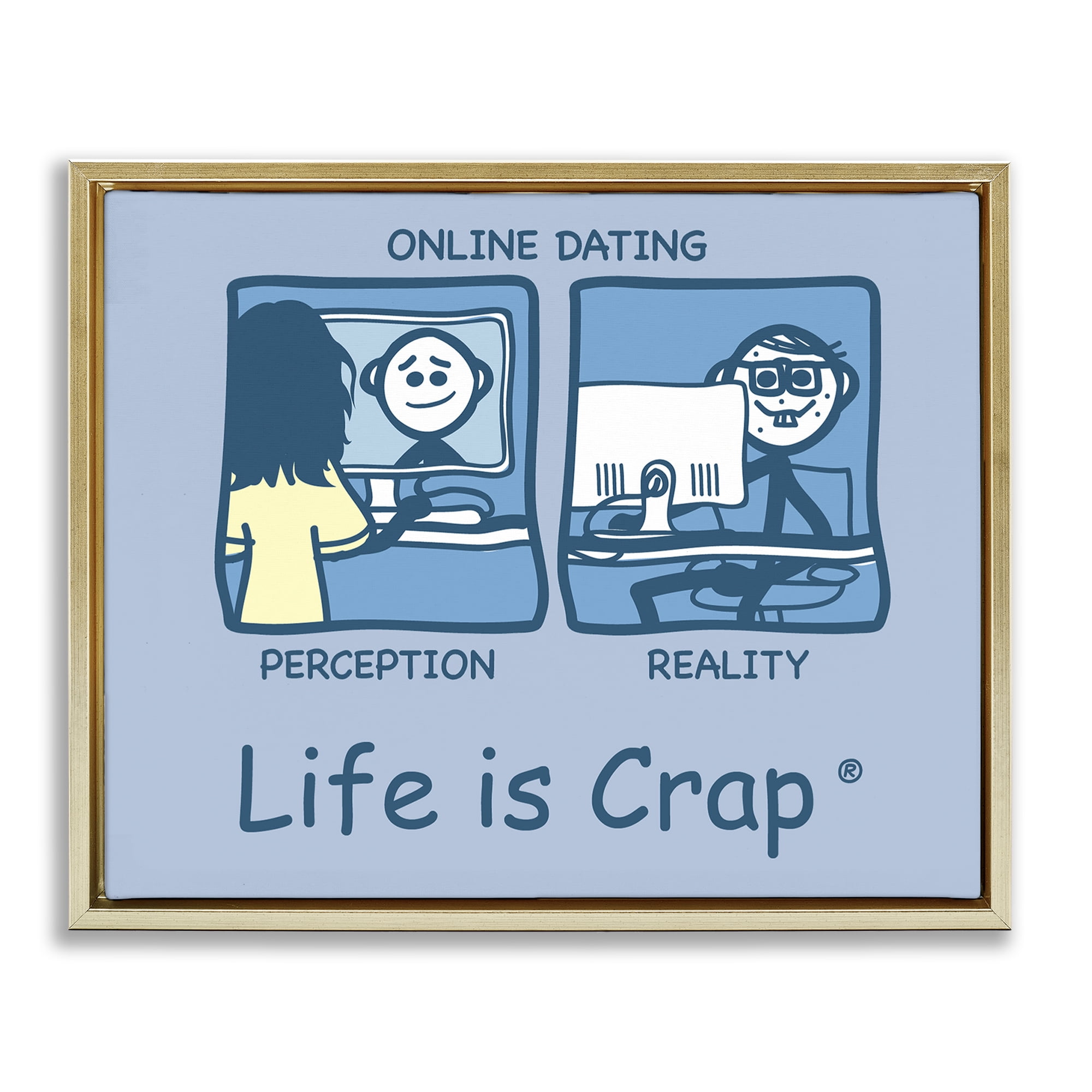 Stupell Industries Perception and Reality Dating Novelty & Humor Painting Gold Floater Framed Canvas Art Print Wall Art, 21 x 17