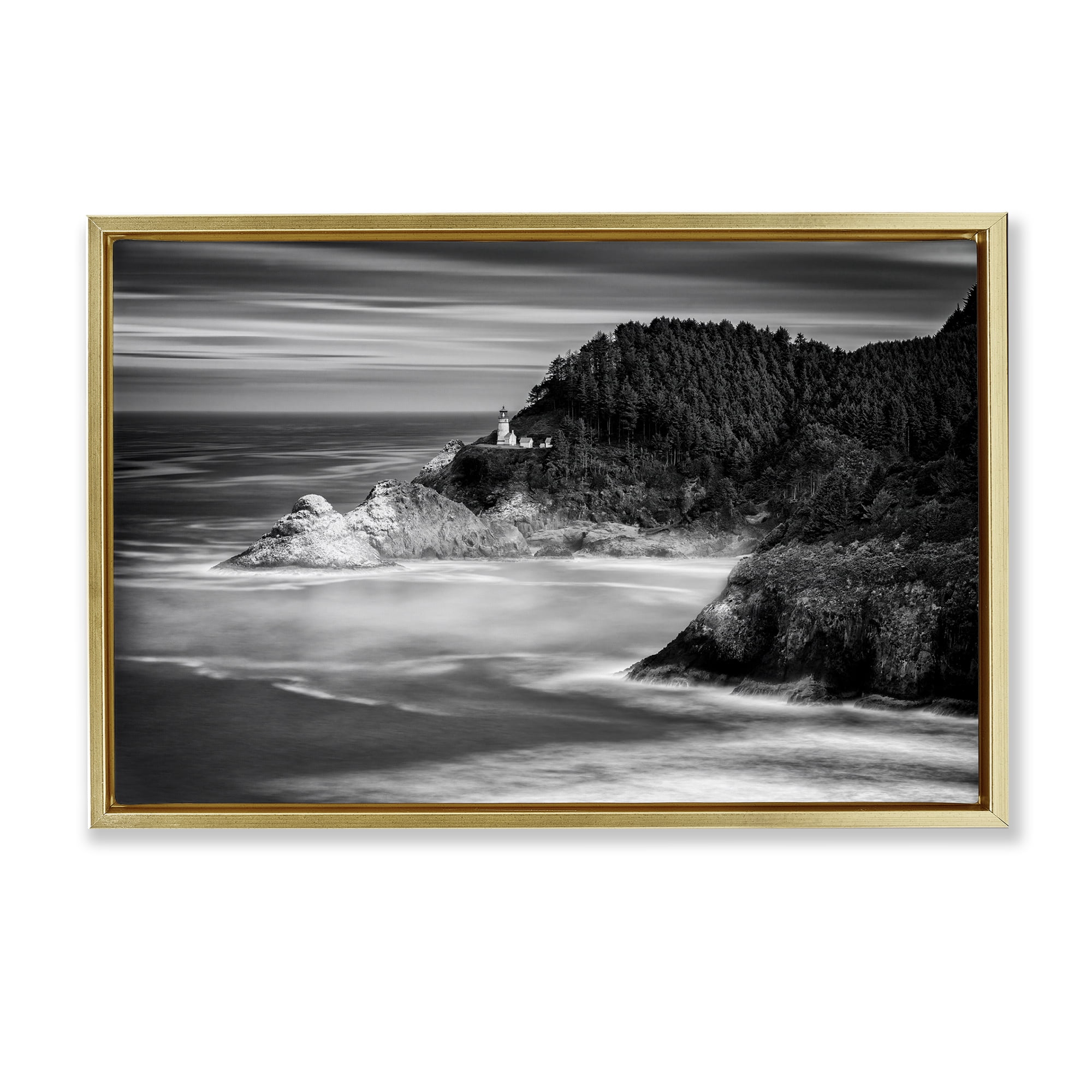 Stupell Industries Perched Above The Pacific Gold Framed Floater Canvas Wall Art, design by Rick Berk