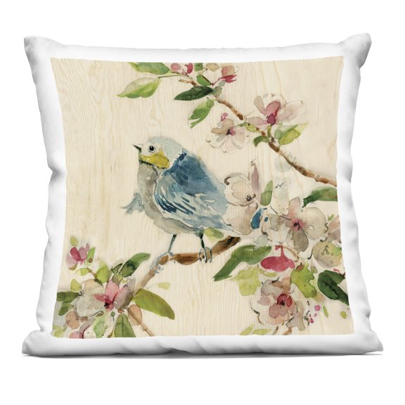 Stupell Industries - Perched Bird in Springtime Throw Pillow 18" x 18" by Carol Robinson