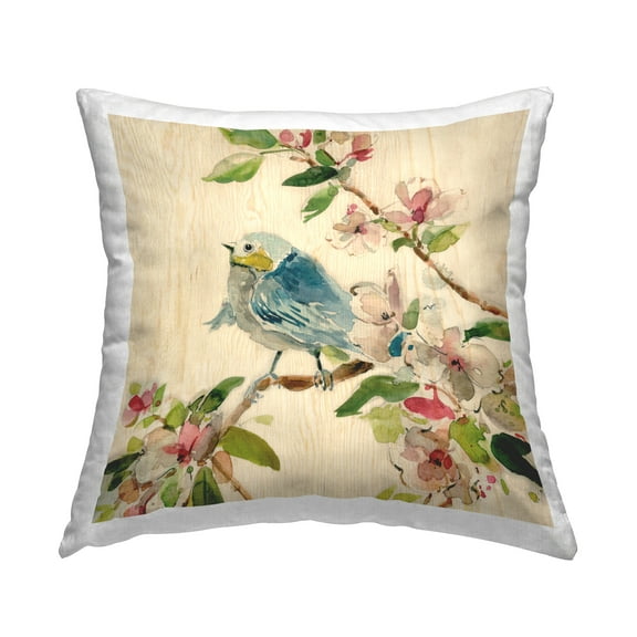 Stupell Industries Perched Bird in Springtime Decorative Printed Throw Pillow Design by Carol Robinson.