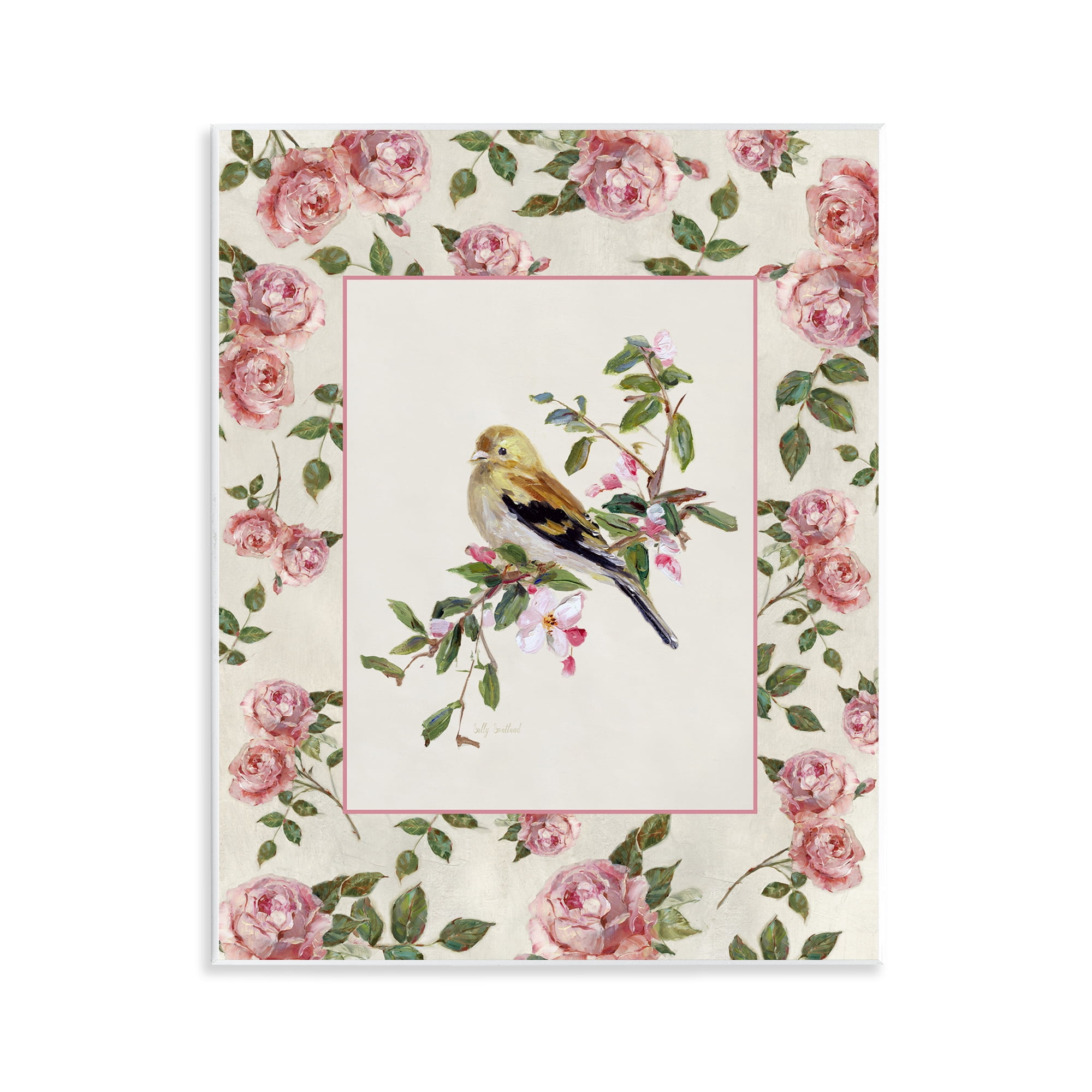 Stupell Industries Perched Bird with Dainty Roses Wall Plaque Art, design by Sally Swatland