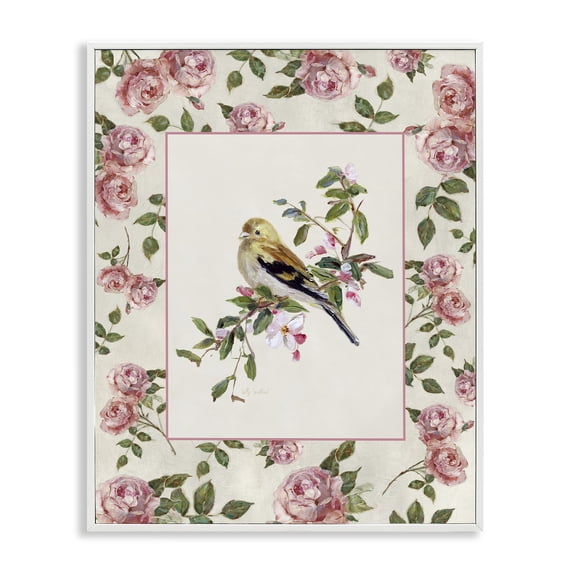 Stupell Industries Traditional Perched Bird with Dainty Roses White Framed Giclee Art, 16 x 20, by Sally Swatland