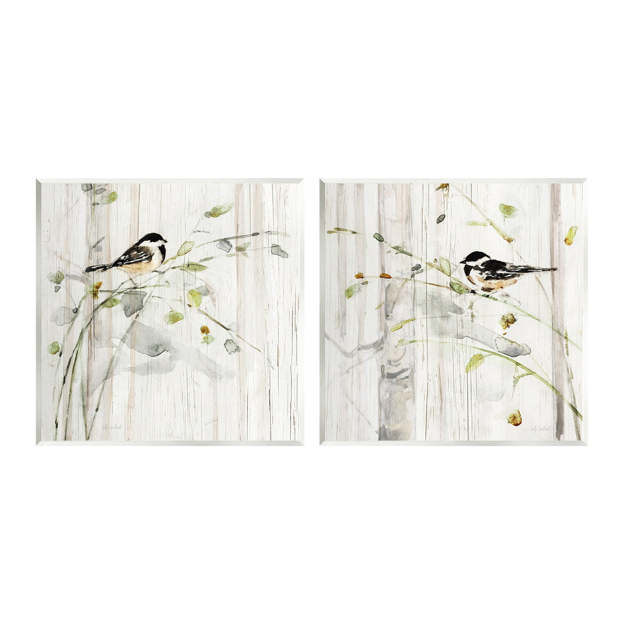 Stupell Industries Perched Birds Country Botanicals Animals & Insects Painting Unframed Art Print Wall Art, Set of 2