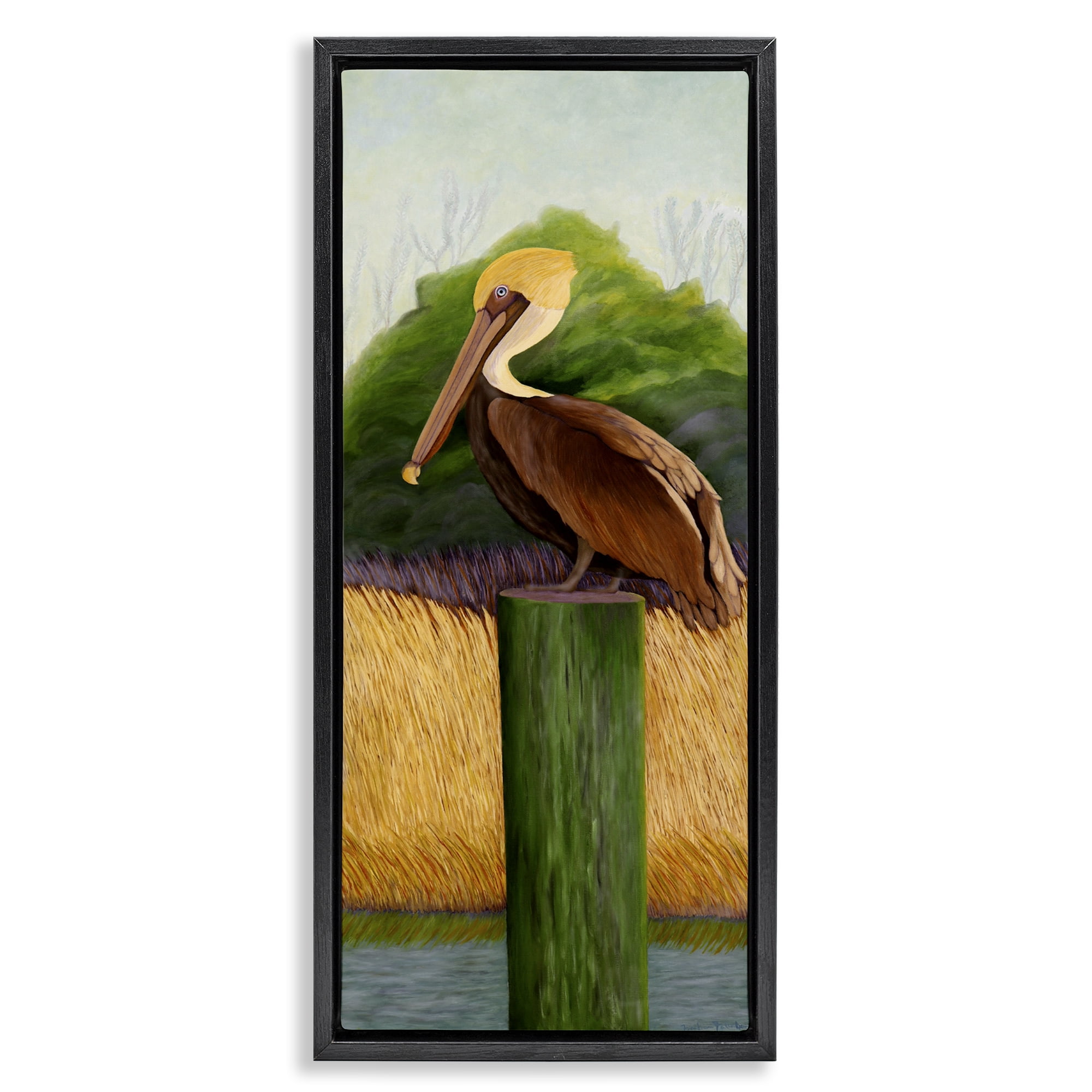 Stupell Industries Perched Blue Eyed Pelican Black Framed Floater Canvas Wall Art, design by Barbara Fallenbaum