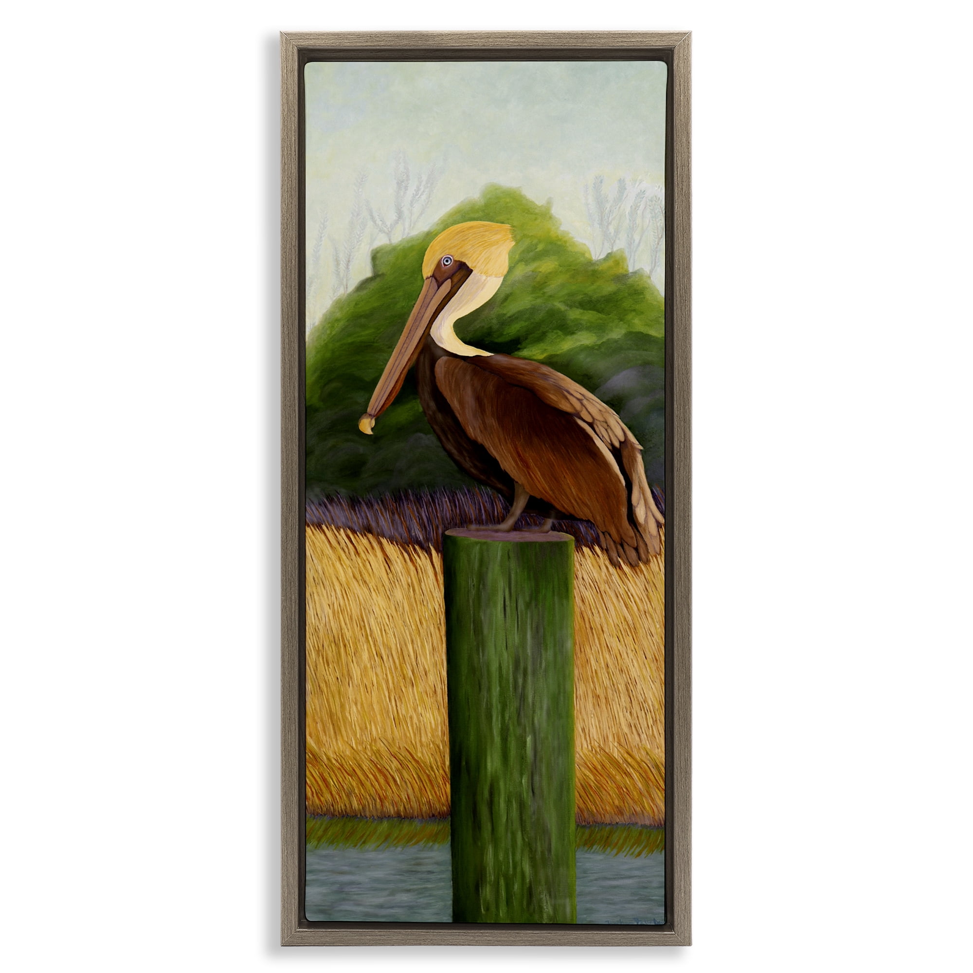 Stupell Industries Perched Blue Eyed Pelican Brown Framed Floater Canvas Wall Art, design by Barbara Fallenbaum
