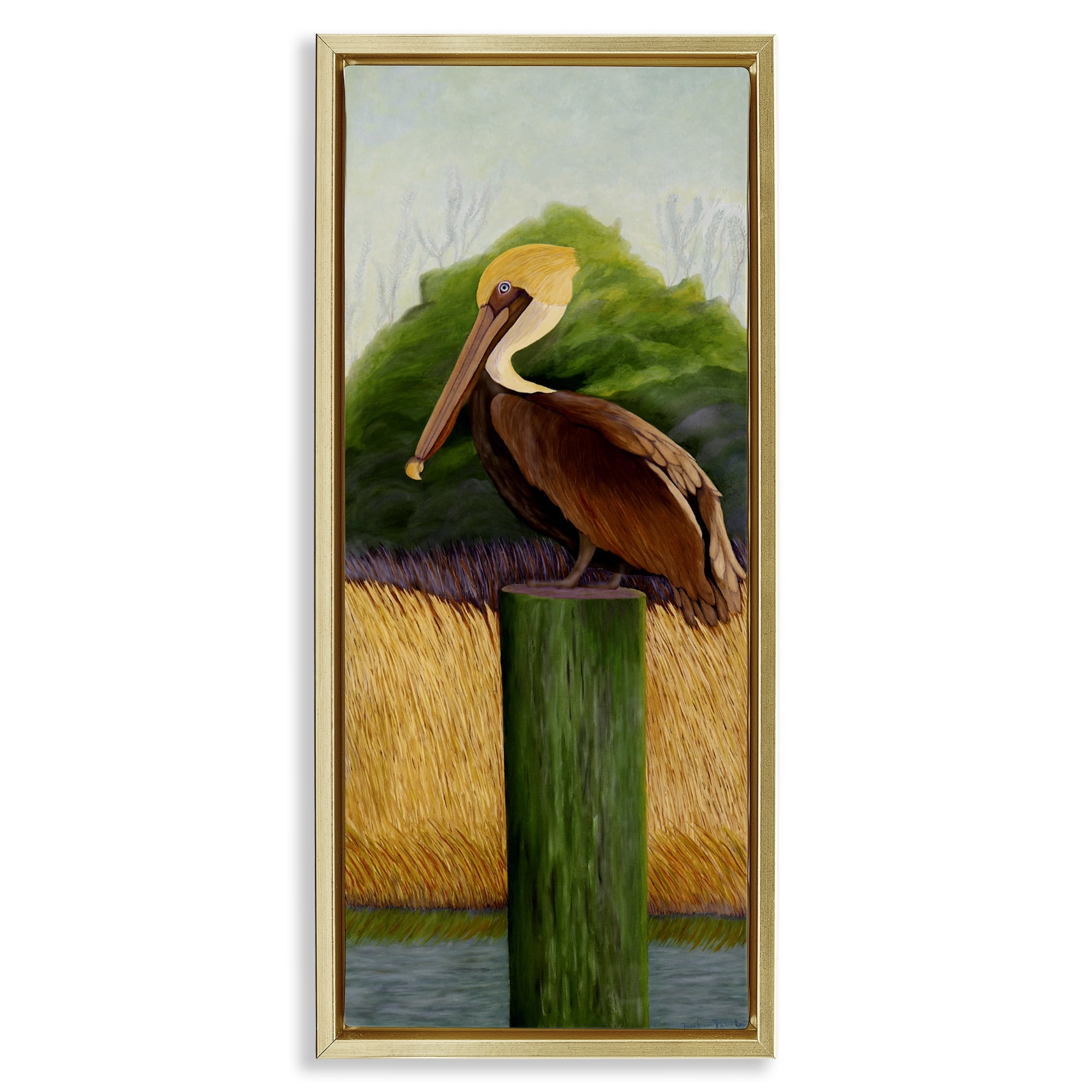 Stupell Industries Perched Blue Eyed Pelican Gold Framed Floater Canvas Wall Art, design by Barbara Fallenbaum